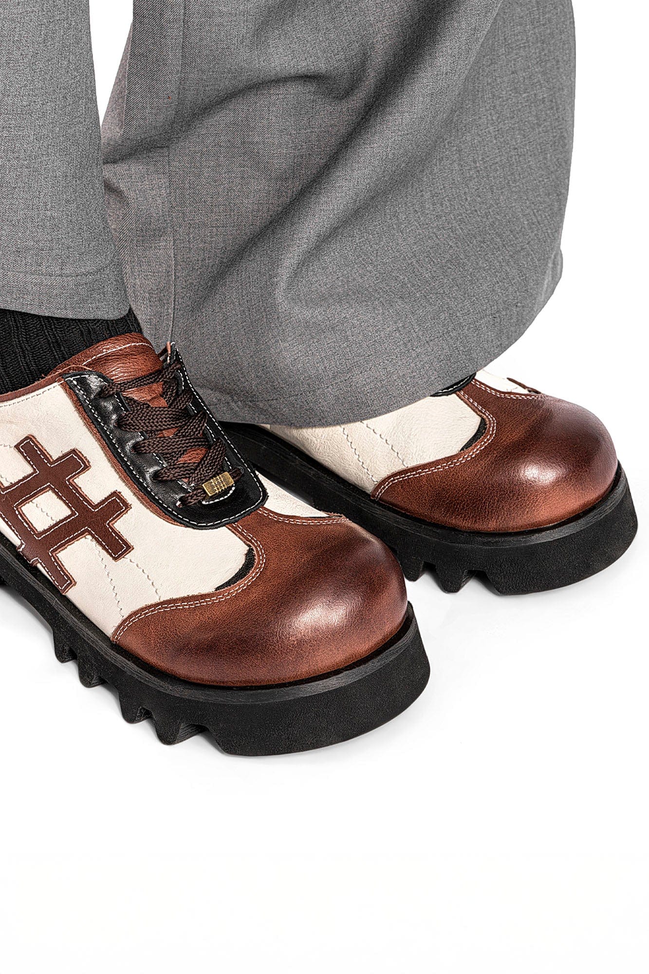 REWRITE Retro LOGO Stitch Panel Chunky Oxfords-Shoes-38.5-Free Shipping Leatheretro