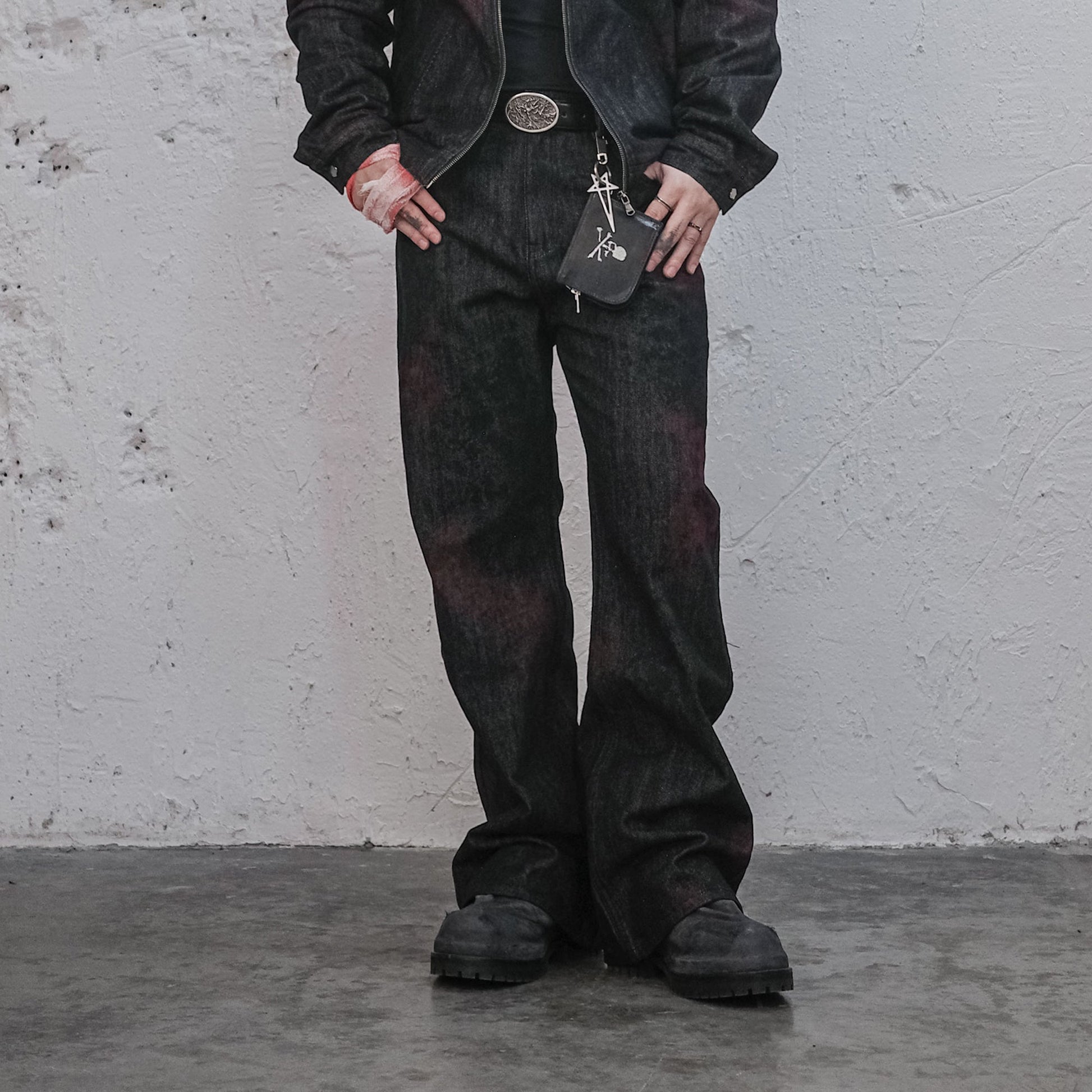UNDERWATER Bloodstained Raw Flared Denim Pants-Jeans-S-Free Shipping Leatheretro