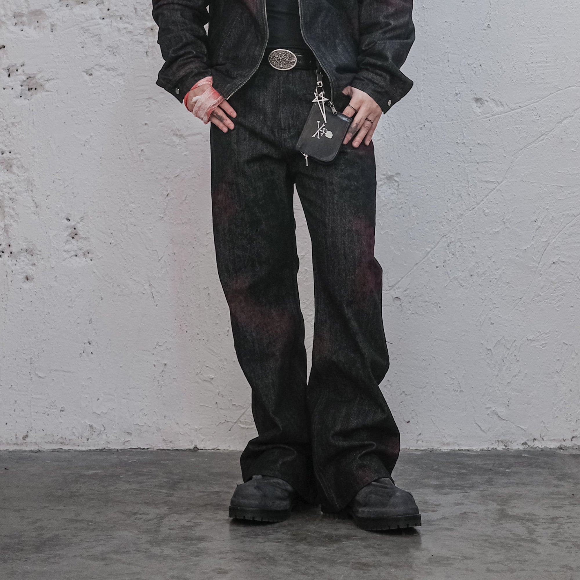 UNDERWATER Bloodstained Raw Flared Denim Pants-Jeans-S-Free Shipping Leatheretro