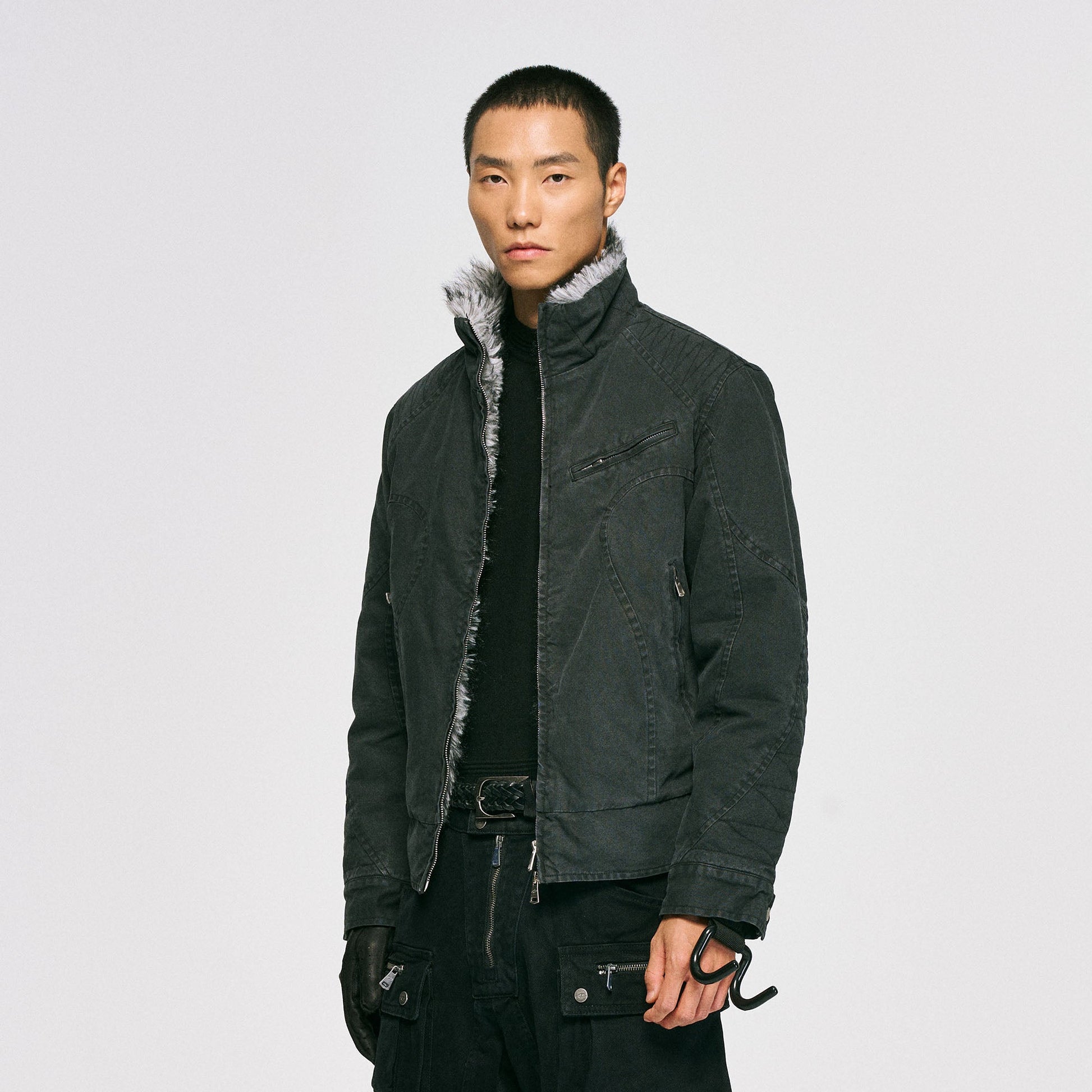 CATSSTAC Faux Fur Lining Washed Jacket-Jacket-M (Preorder)-Dark Gray-Free Shipping Leatheretro