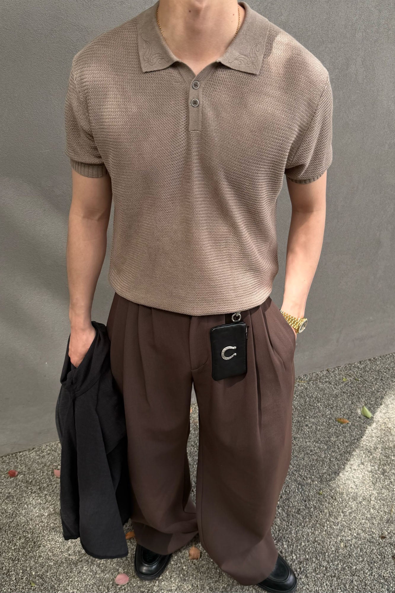 CATSSTAC Linen-Blend Knitted Polo Tee-Shirt-M-Beige-Free Shipping Leatheretro