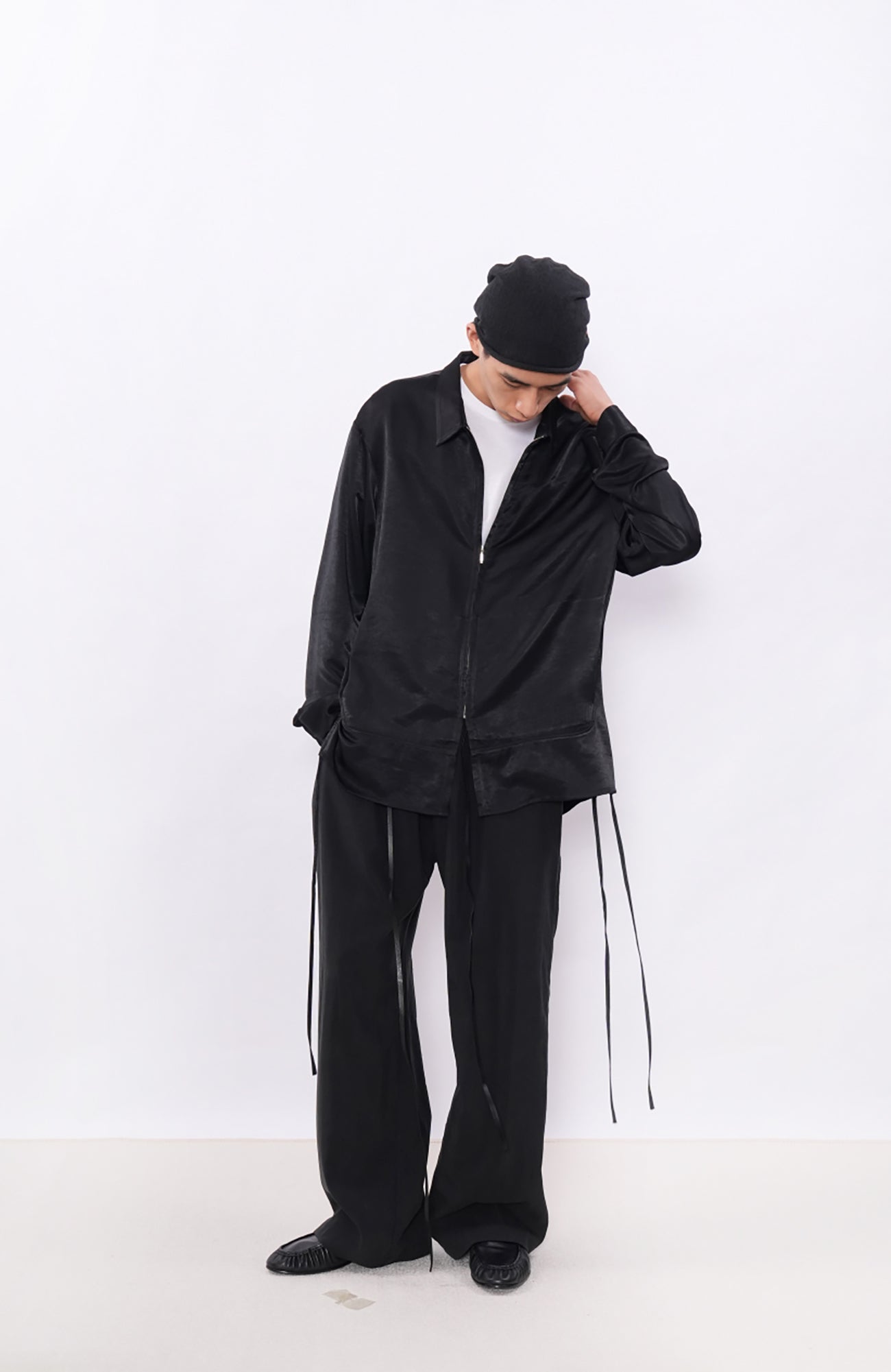 7440 37 1 Satin-Sheen Side-Drawstring Zip Shirt-Shirt-S (Preorder)-Free Shipping Leatheretro