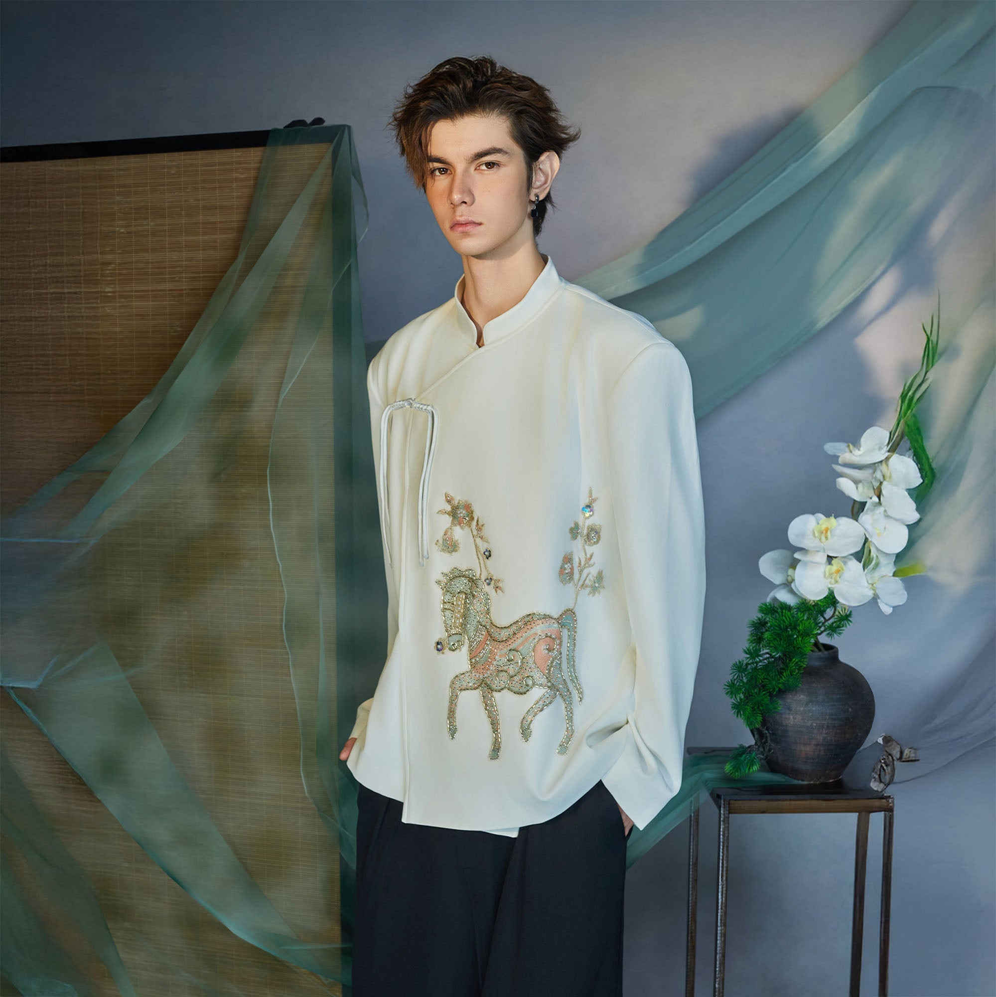 JIECHI Embroidery Horse Asymmetric Wrap Jacket-Jacket-M (Preorder)-Free Shipping Leatheretro