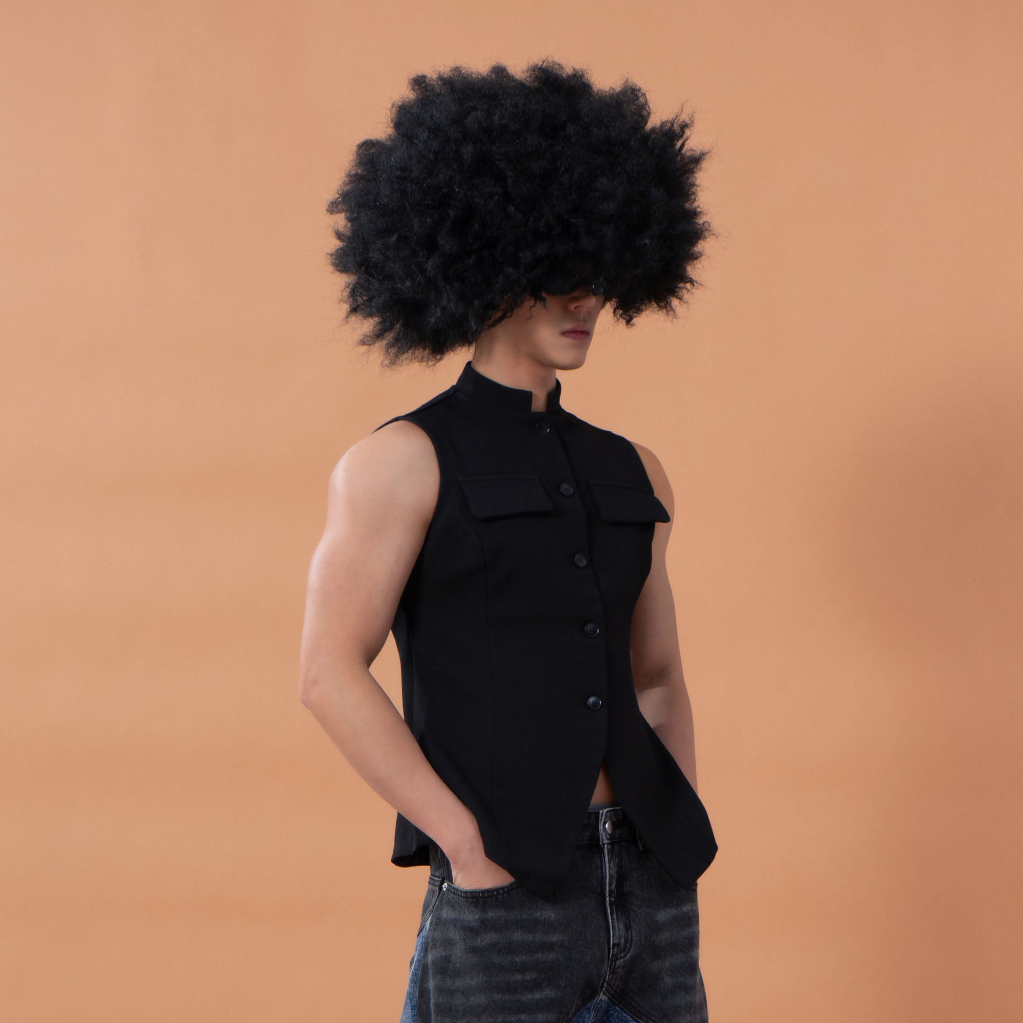 CLP Mandarin-Collar Curved-Placket Button Vest-Vest-S (Preorder)-Free Shipping Leatheretro