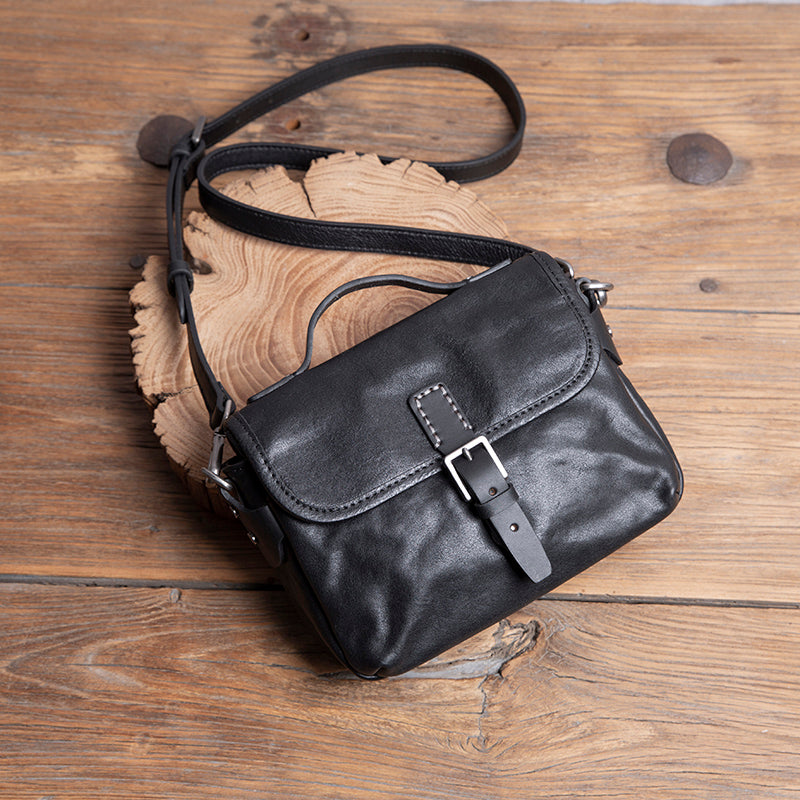 Men's Leather Handmade Shoulder Bag - Vintage Cowhide Crossbody Bags-Crossbody Bag-Black-Free Shipping Leatheretro
