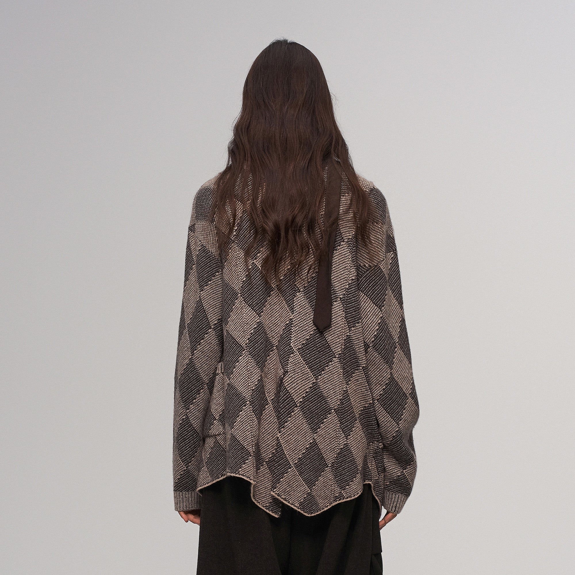 ILNya Nieternite Nifutur Wool-Blend Argyle Jacquard Cardigan Brown-Jacket-S (0)(Preorder)-Free Shipping Leatheretro