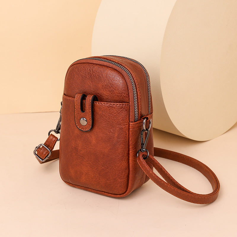 Double Zip Phone Crossbody Bag - Minimalist Phone Pouch-Crossbody Bag-Beige-Free Shipping Leatheretro