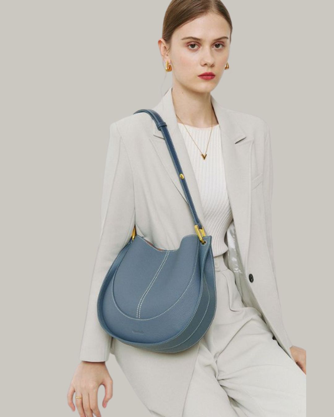 Luxury Soft Leather Crossbody Saddle Bag-Handbags-Beige-Free Shipping Leatheretro