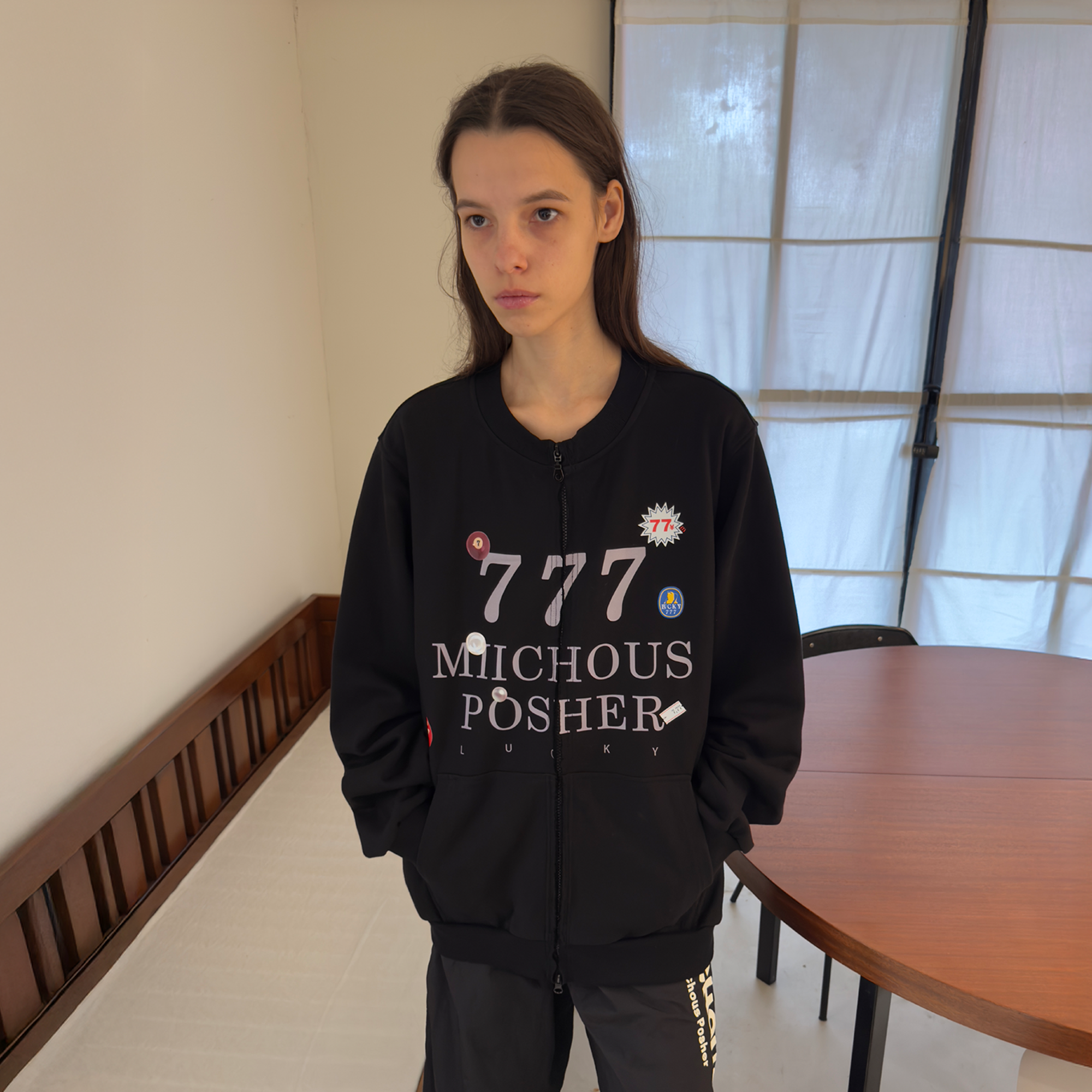 MIICHOUS Lucky 777 Graphic Zip Sweatshirt-Jacket-S-White-Free Shipping Leatheretro