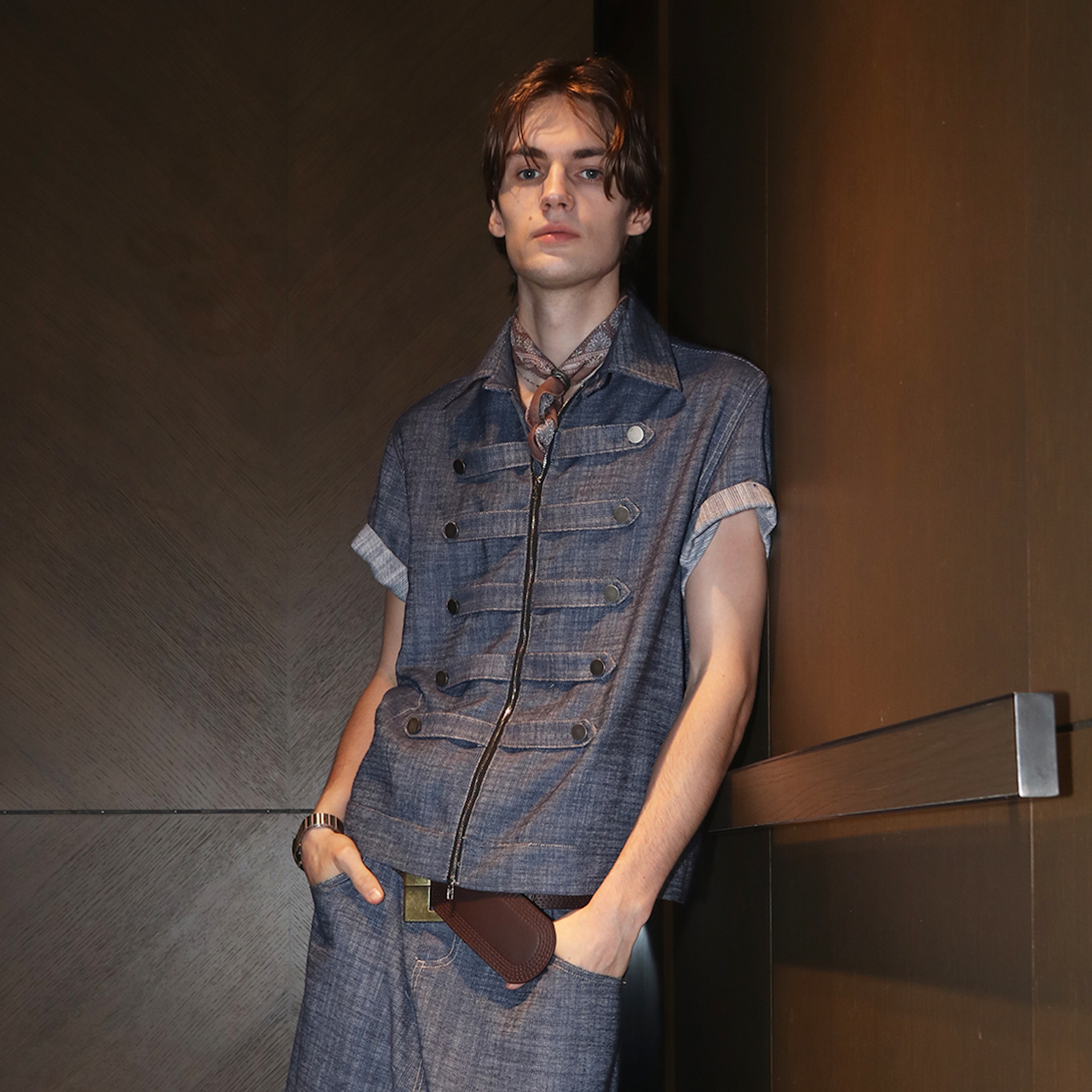 ASSEEN Linen-Blend Coin Button Denim Half Shirt-Half shirt-S-Free Shipping Leatheretro