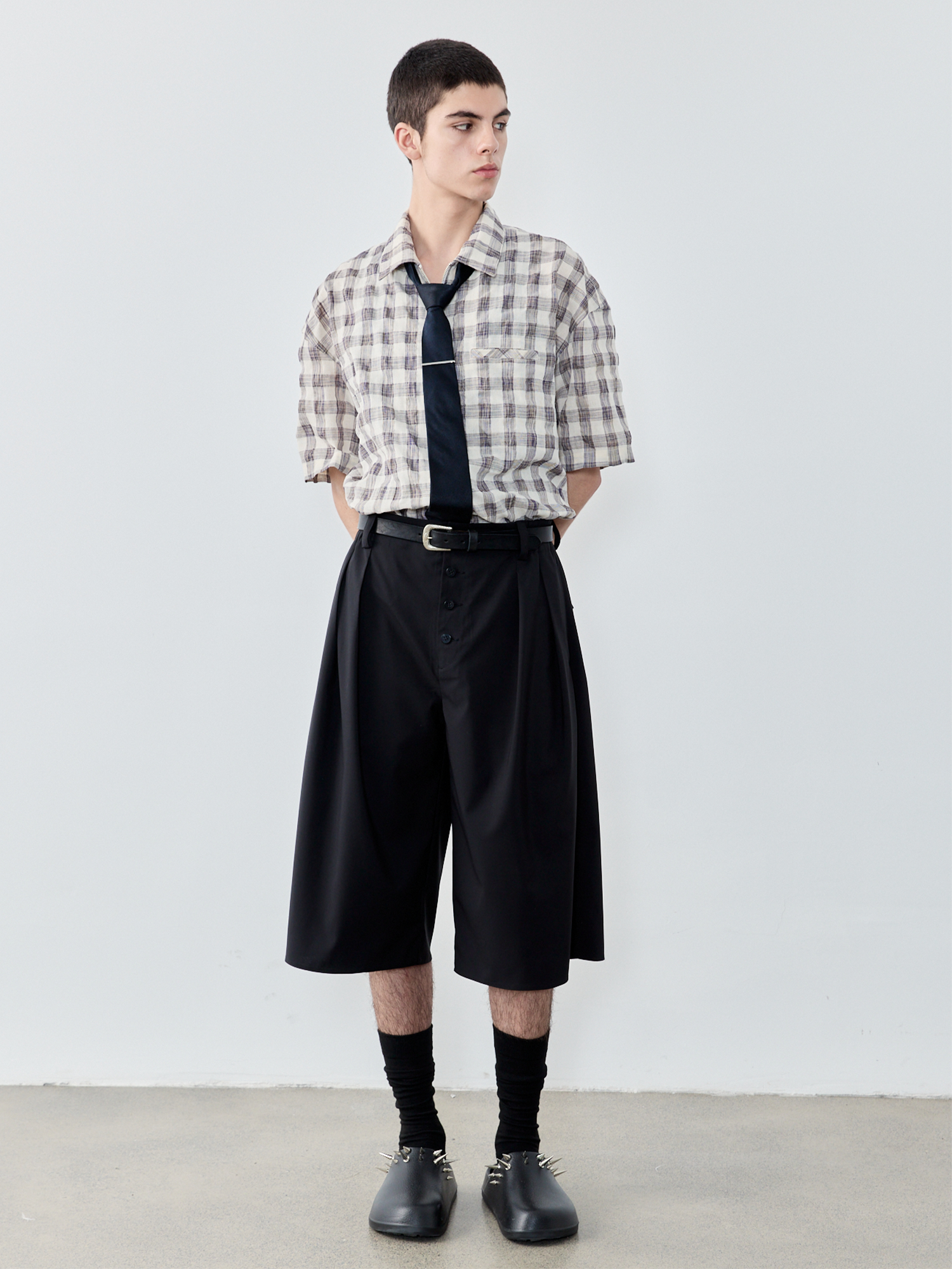 GRAINMUSTARD Retro Plaid Zip Half Shirt-Half shirt-XS-Free Shipping Leatheretro