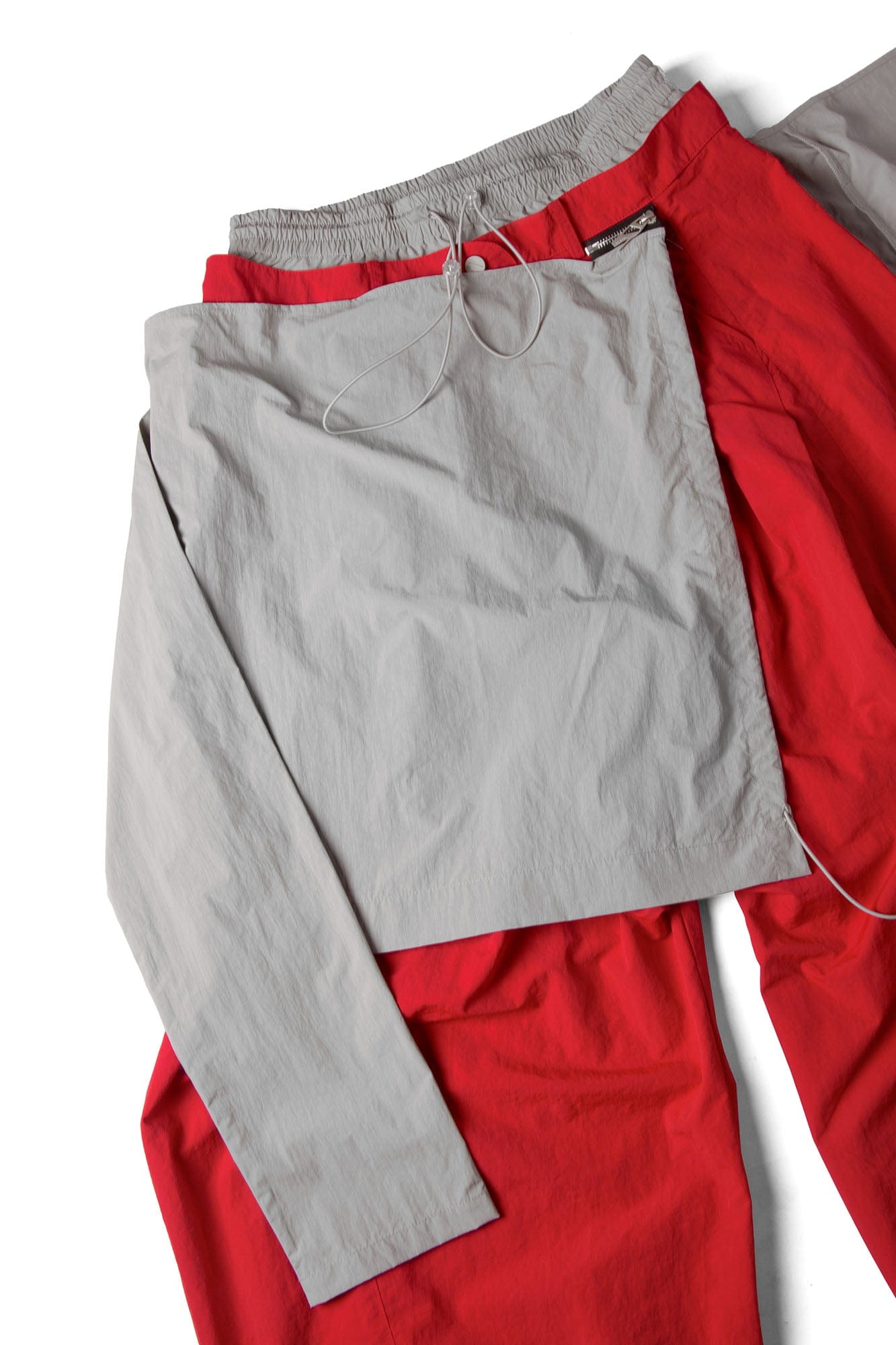 RELABEL Drawstring Layered Double-Waistband Parachute Pants Red-Pants-XS-Free Shipping Leatheretro