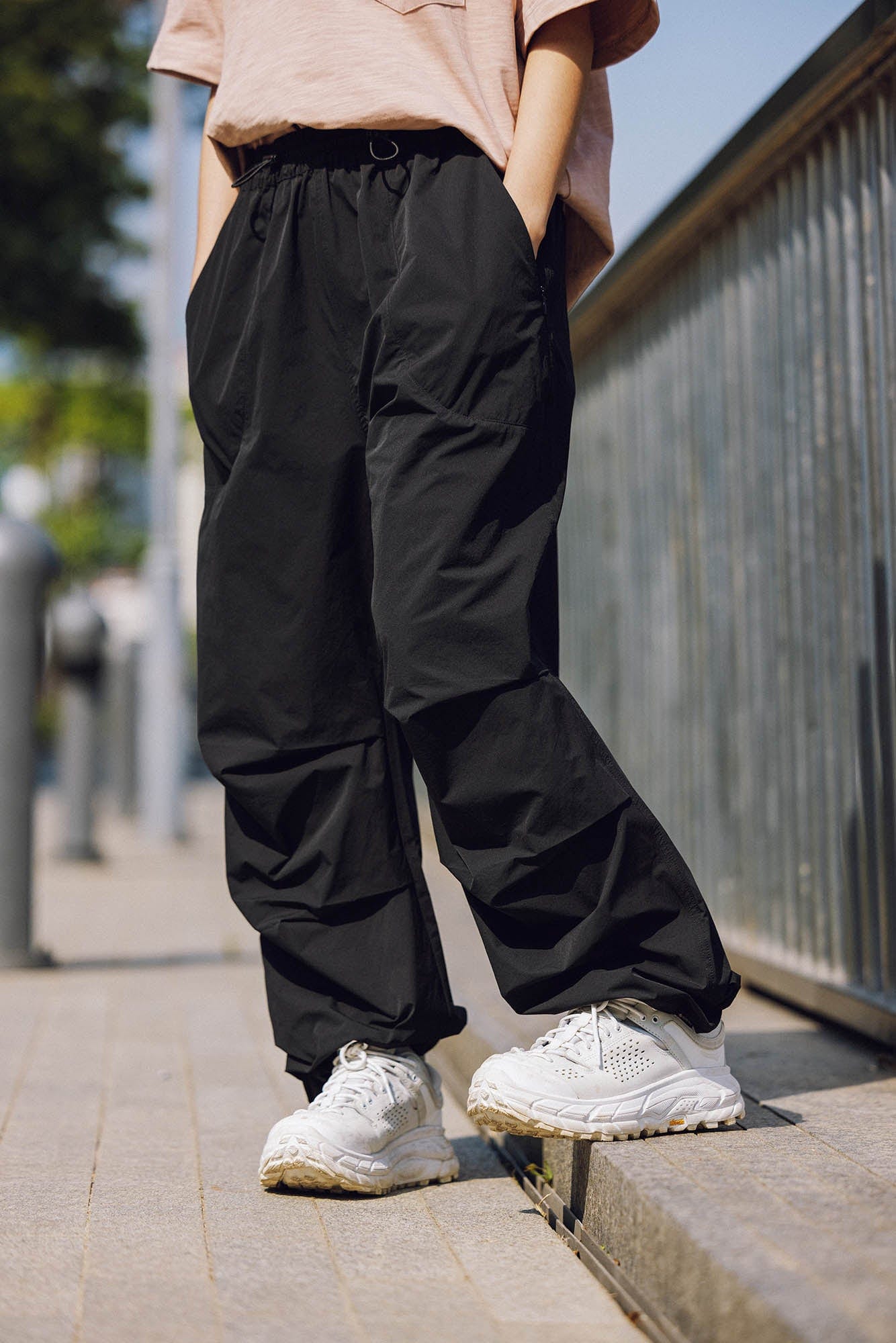BANANA CLUB Quick-Dry Drawstring Crinkled Parachute Pants-Pants-S-White-Free Shipping Leatheretro
