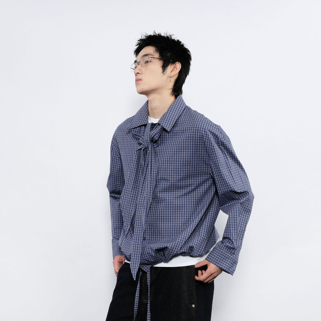 7440 37 1 Plaid Neck Tie Shirt-Shirt-S-Free Shipping Leatheretro
