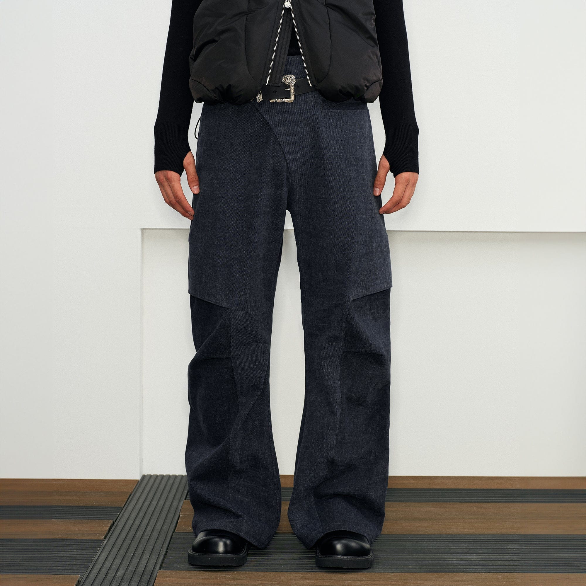 KREATE Crinkled Asymmetrical Closing Pants-Pants-S-Free Shipping Leatheretro