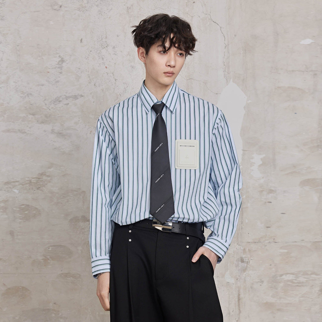 FACEONLAB Striped Patch-Pocket Poplin Shirt-Jacket-M-Blue-Free Shipping Leatheretro