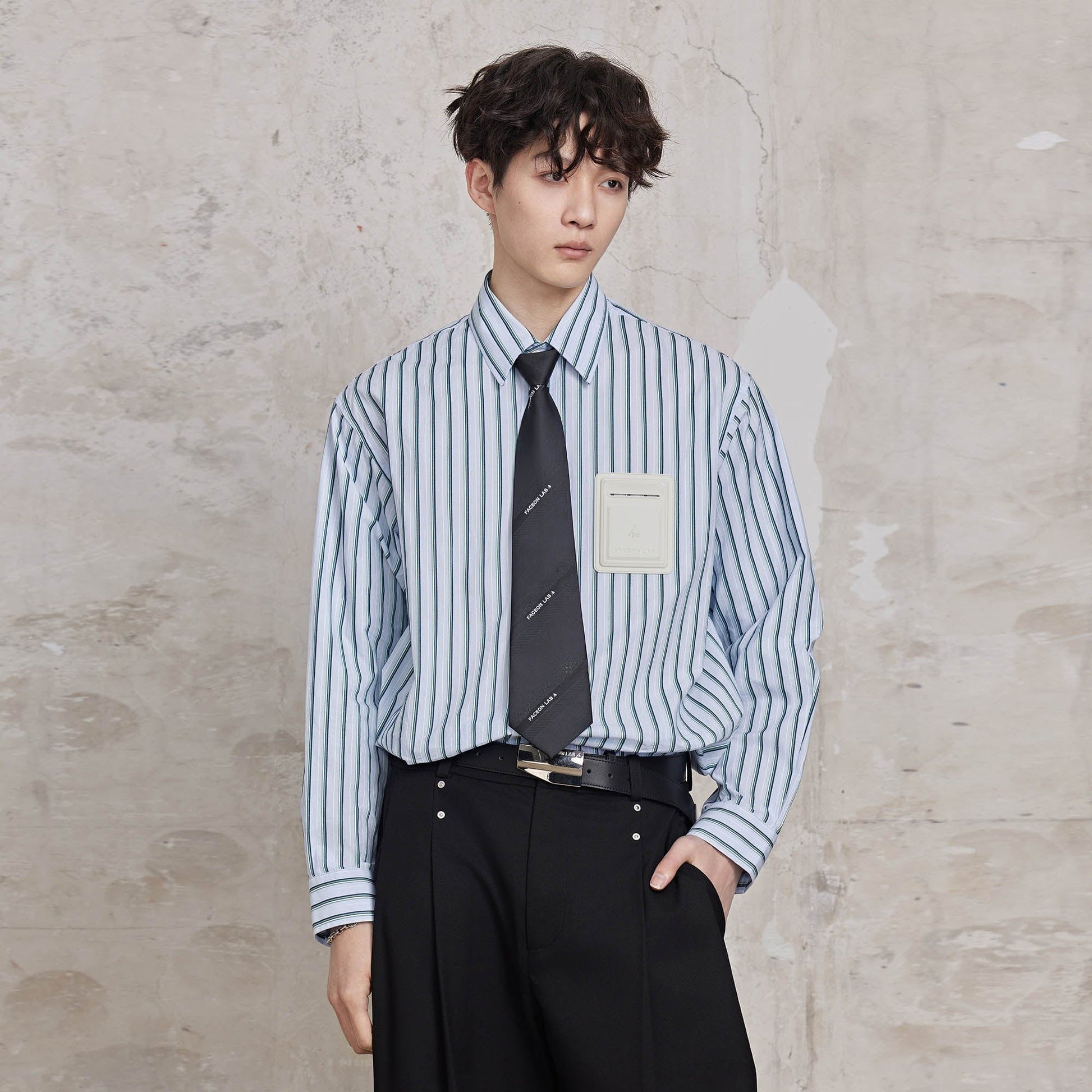 FACEONLAB Striped Patch-Pocket Poplin Shirt-Jacket-M-Blue-Free Shipping Leatheretro