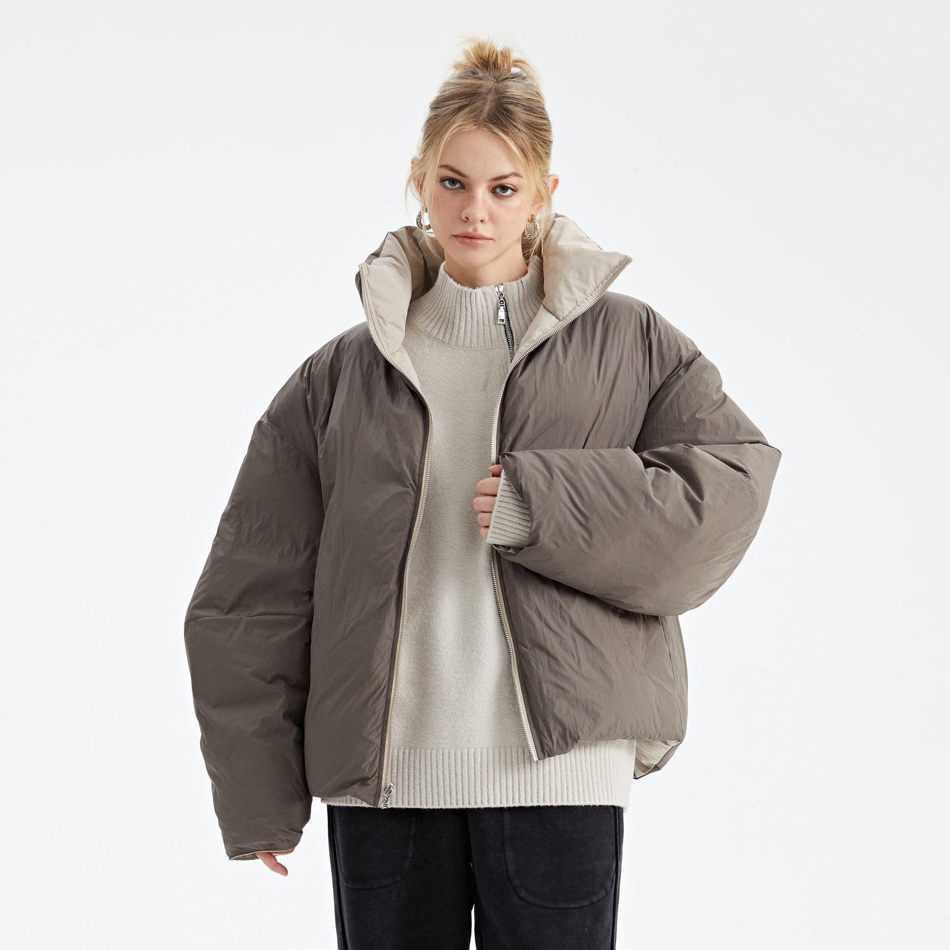 ORGANIC EMOTION Reversible Oversized Waterproof Down Jacket-Jacket-Black-M-Free Shipping Leatheretro