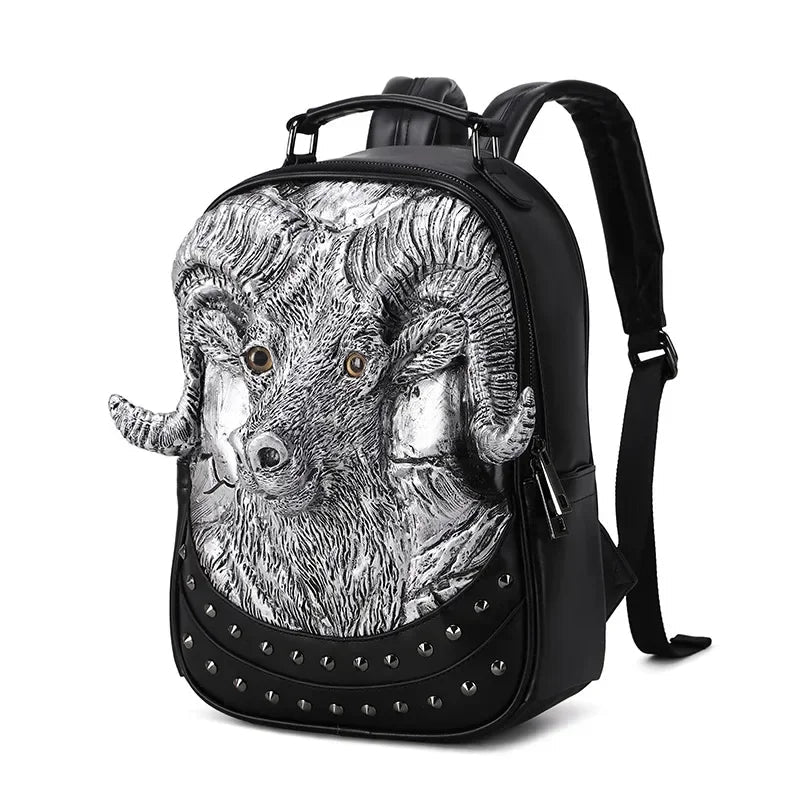 3D Goat Backpack | PU Leather Unisex Travel & School Bag-Backpacks-Black-Free Shipping Leatheretro