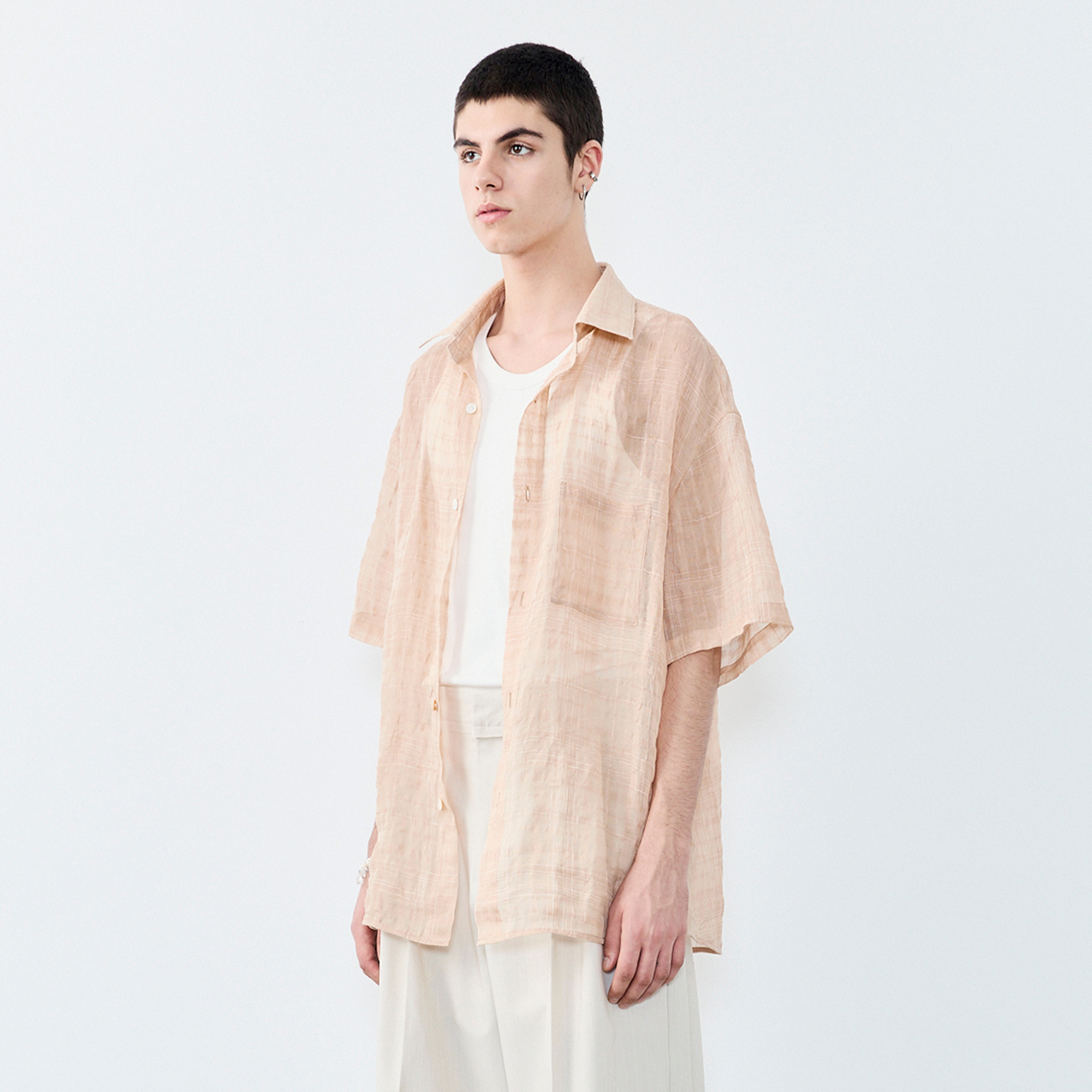GRAINMUSTARD Linen-Cotton Plaid Half Shirt-Half shirt-XS-Green (S M for preorder)-Free Shipping Leatheretro