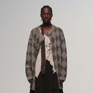 ILNya Nieternite Nifutur Wool-Blend Argyle Jacquard Cardigan Brown-Jacket-S (0)(Preorder)-Free Shipping Leatheretro