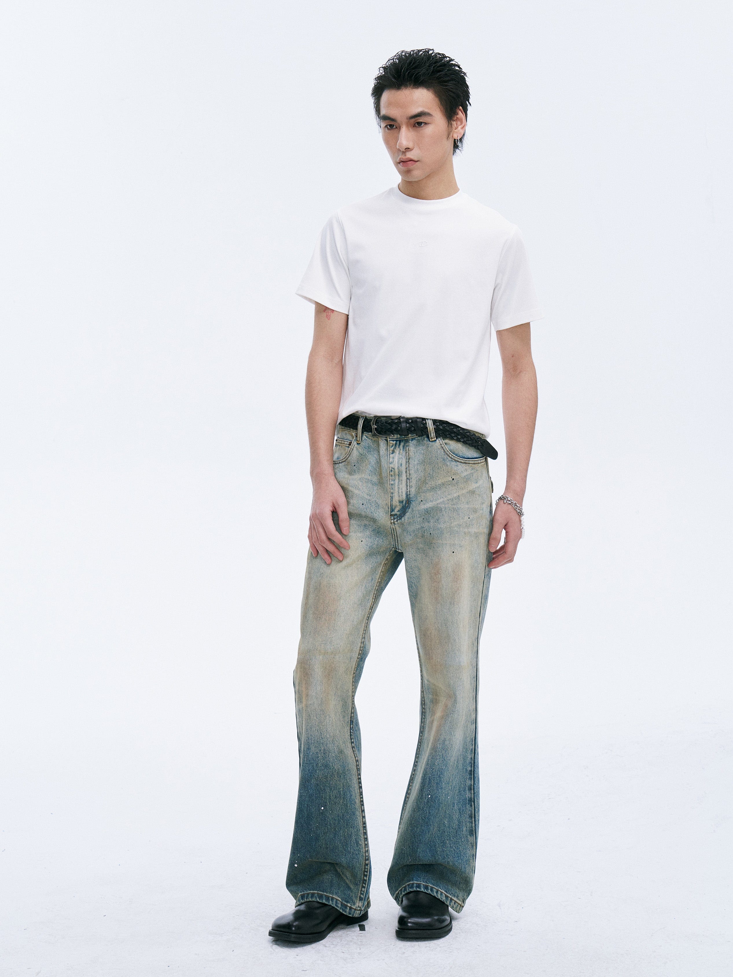 CATSSTAC Washed Sunfade Paint-Splatter Wide-Leg Jeans-Jeans-S-Free Shipping Leatheretro