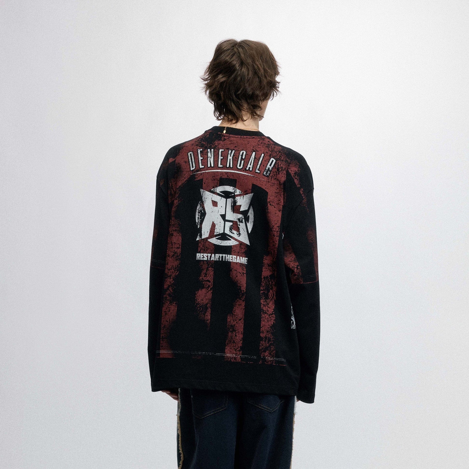 OVDY Retro Distressed Long-Sleeve Jersey-L/S Tee-S-Black-Free Shipping Leatheretro
