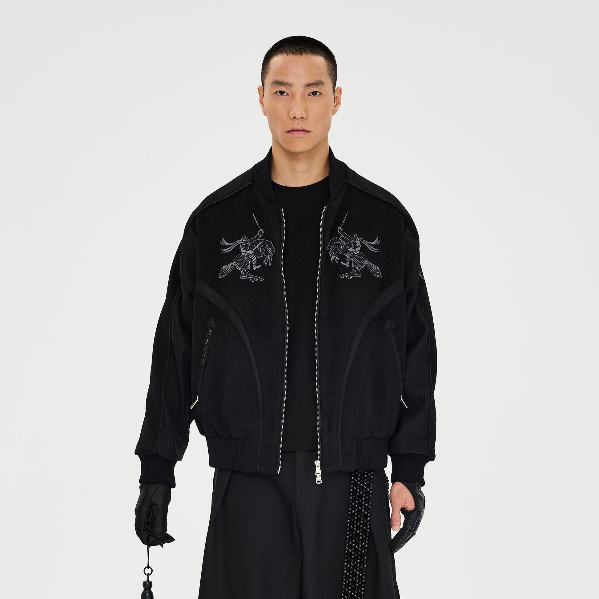 CATSSTAC Warrior Embroidered Panel Bomber Jacket-Jacket-M-Black-Free Shipping Leatheretro