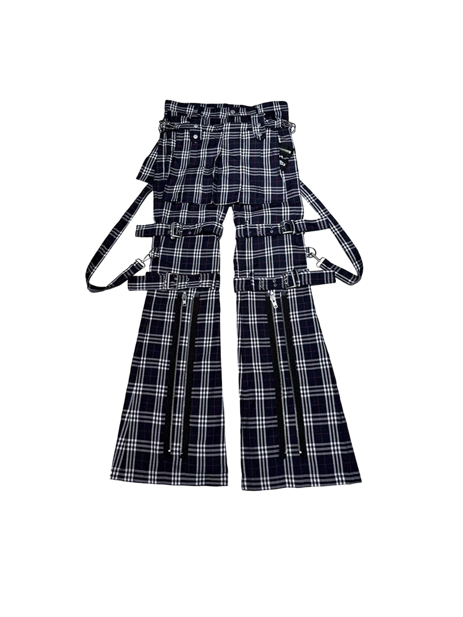 PCCVISION Detachable Skirt Panel Strap-Zip Plaid Flared Pants-Pants-S (Preorder)-Free Shipping Leatheretro