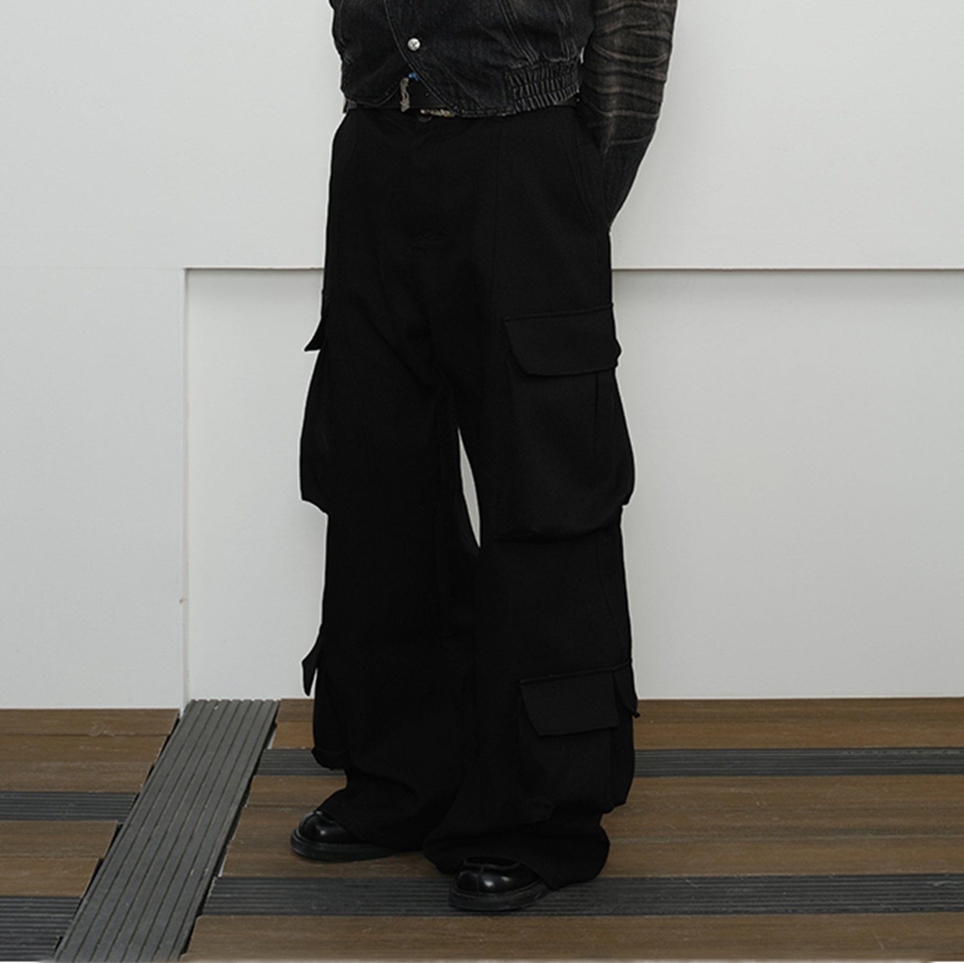 KREATE Multi-Pocket Wide-Leg Cargo Trousers-Pants-S-Grey-Free Shipping Leatheretro