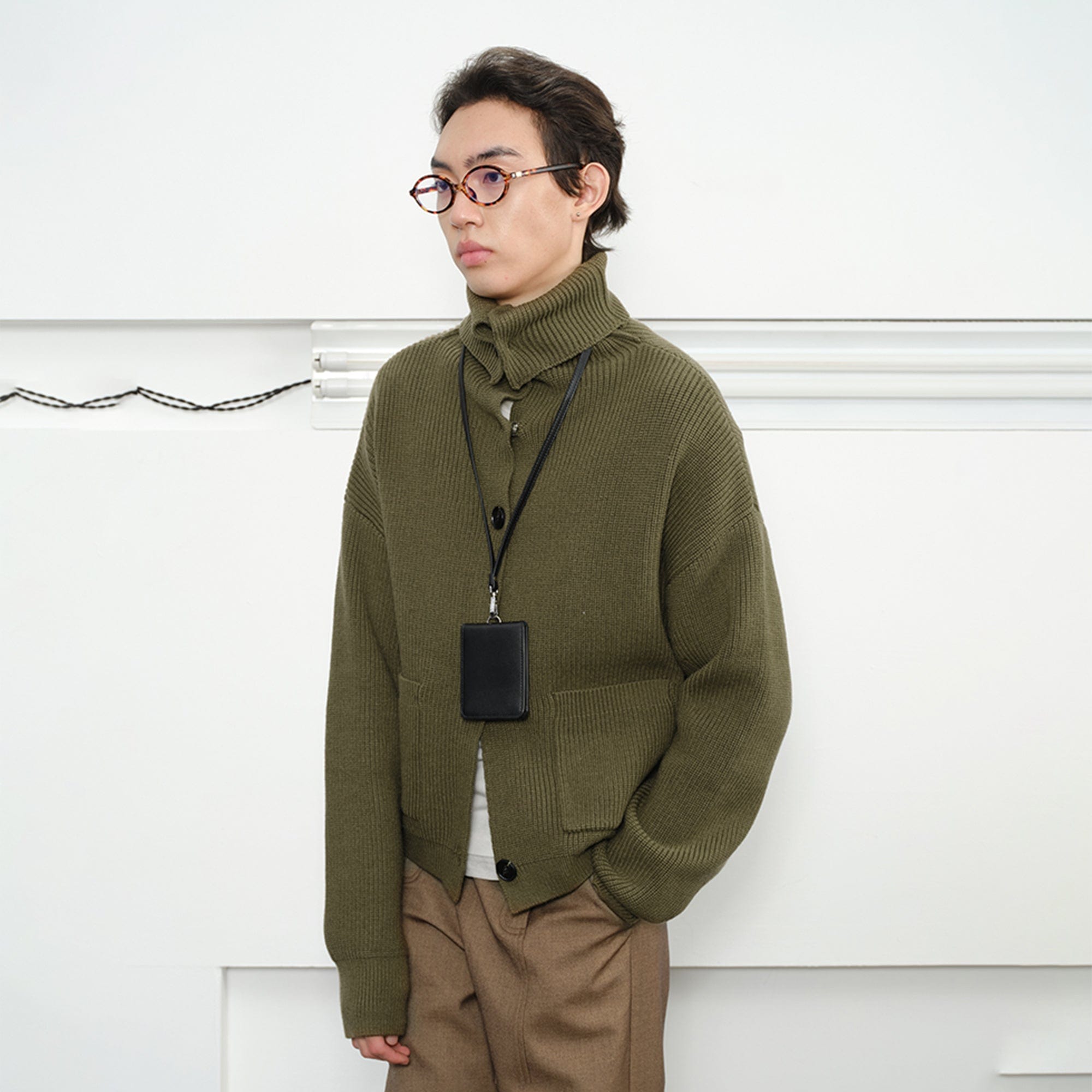 KREATE High-Collar Big-Pocket Button-Up Knitted Jacket-Jacket-S-Green-Free Shipping Leatheretro