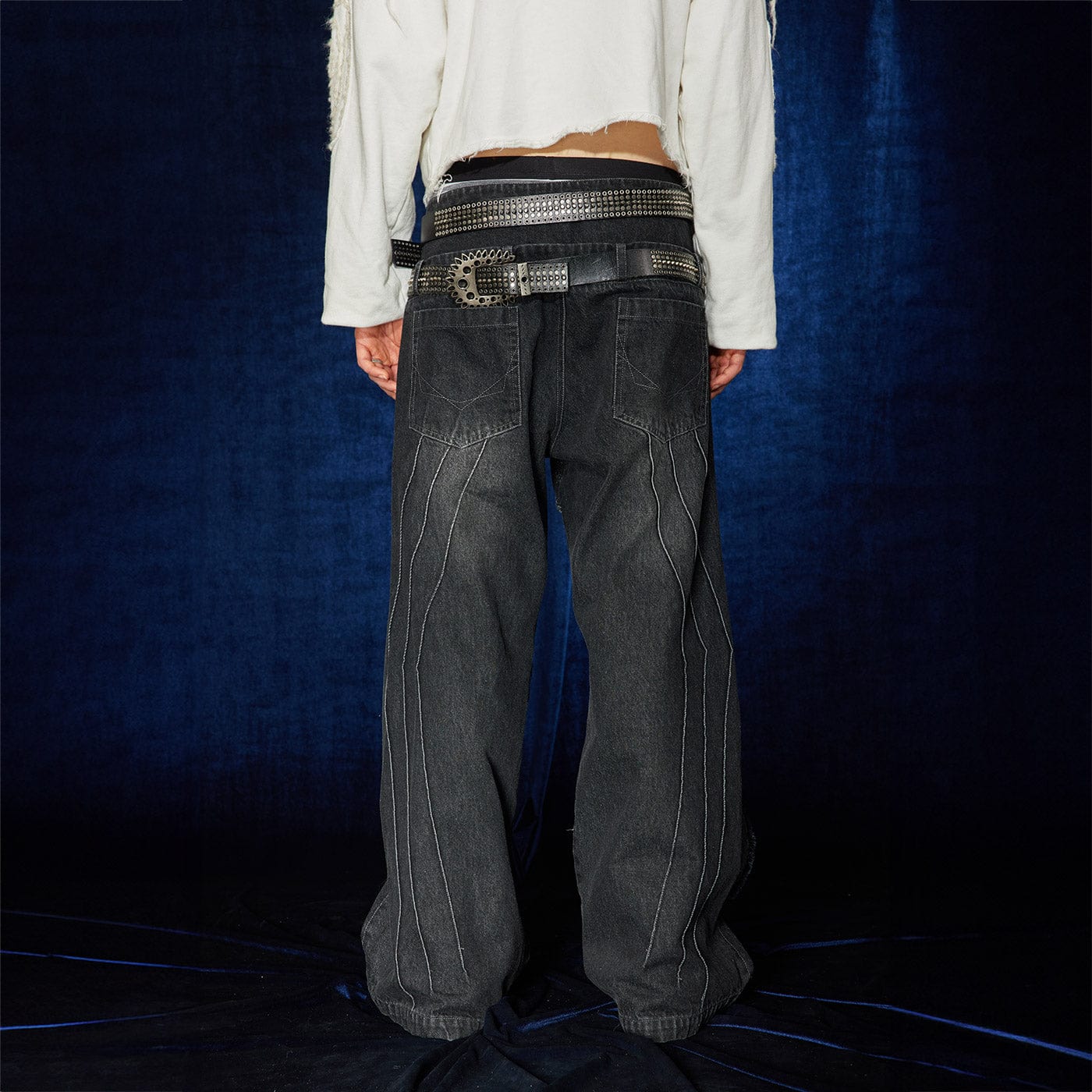 DND4DES Raw-Edge Faux Fur Spliced Jeans-Jeans-S-Free Shipping Leatheretro