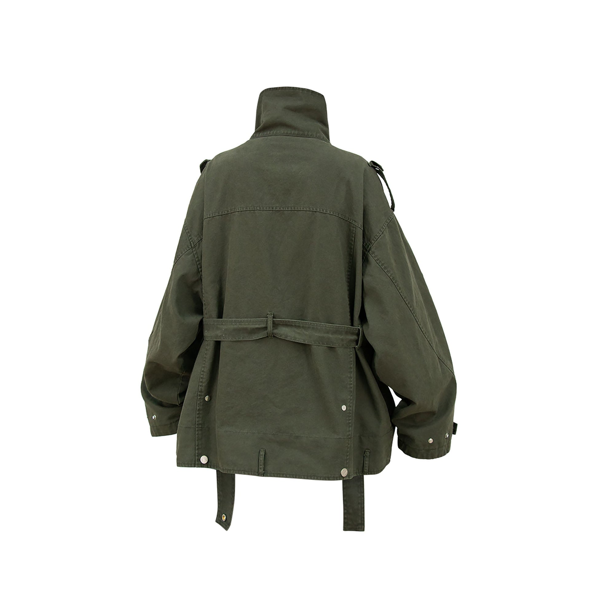 RELABEL Retro Multi-Pocket Snap-Hem Convertible Jacket Green-Jacket-XS-Free Shipping Leatheretro