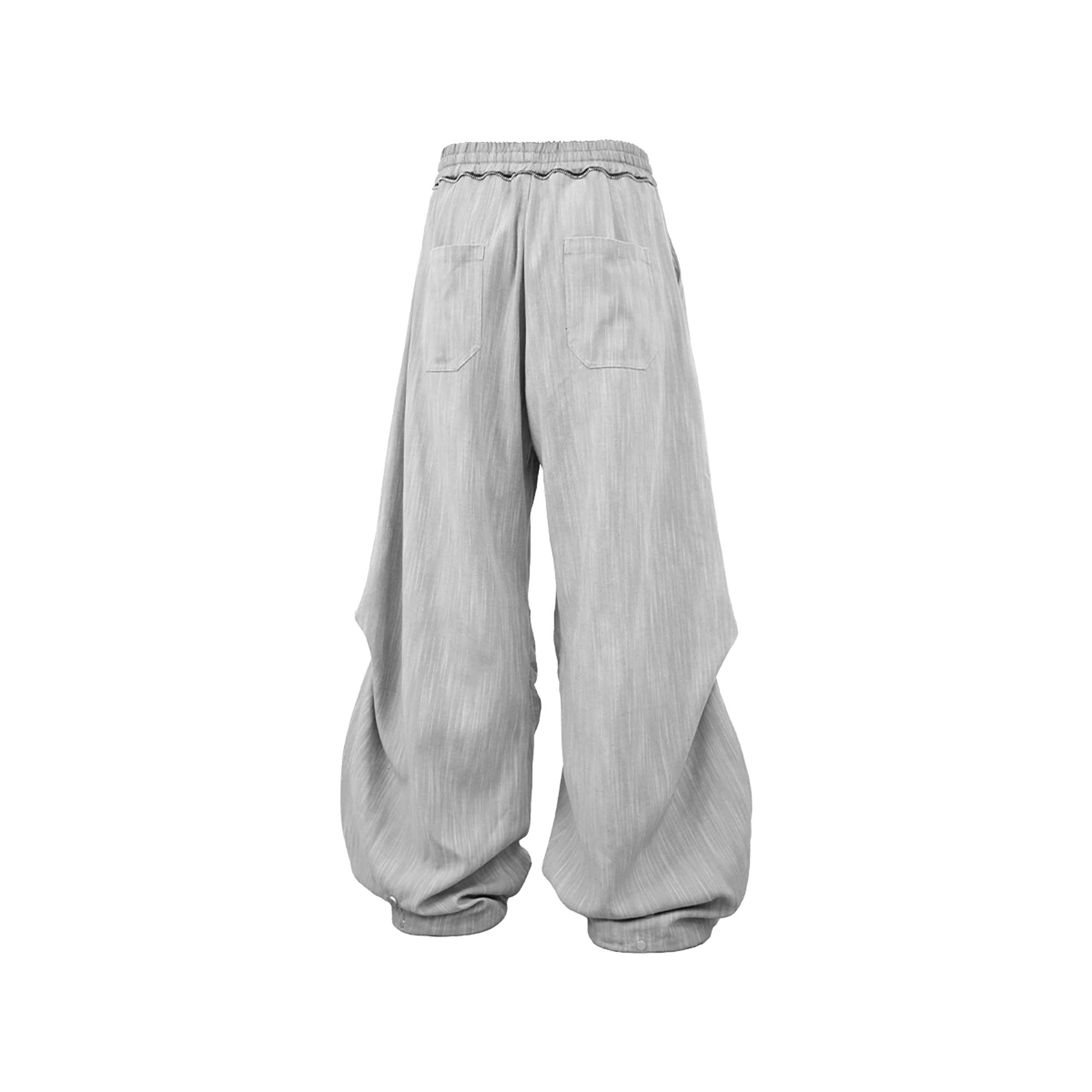RELABEL Crinkled Drawstring Oversized Pants Gray-Pants-XS-Free Shipping Leatheretro