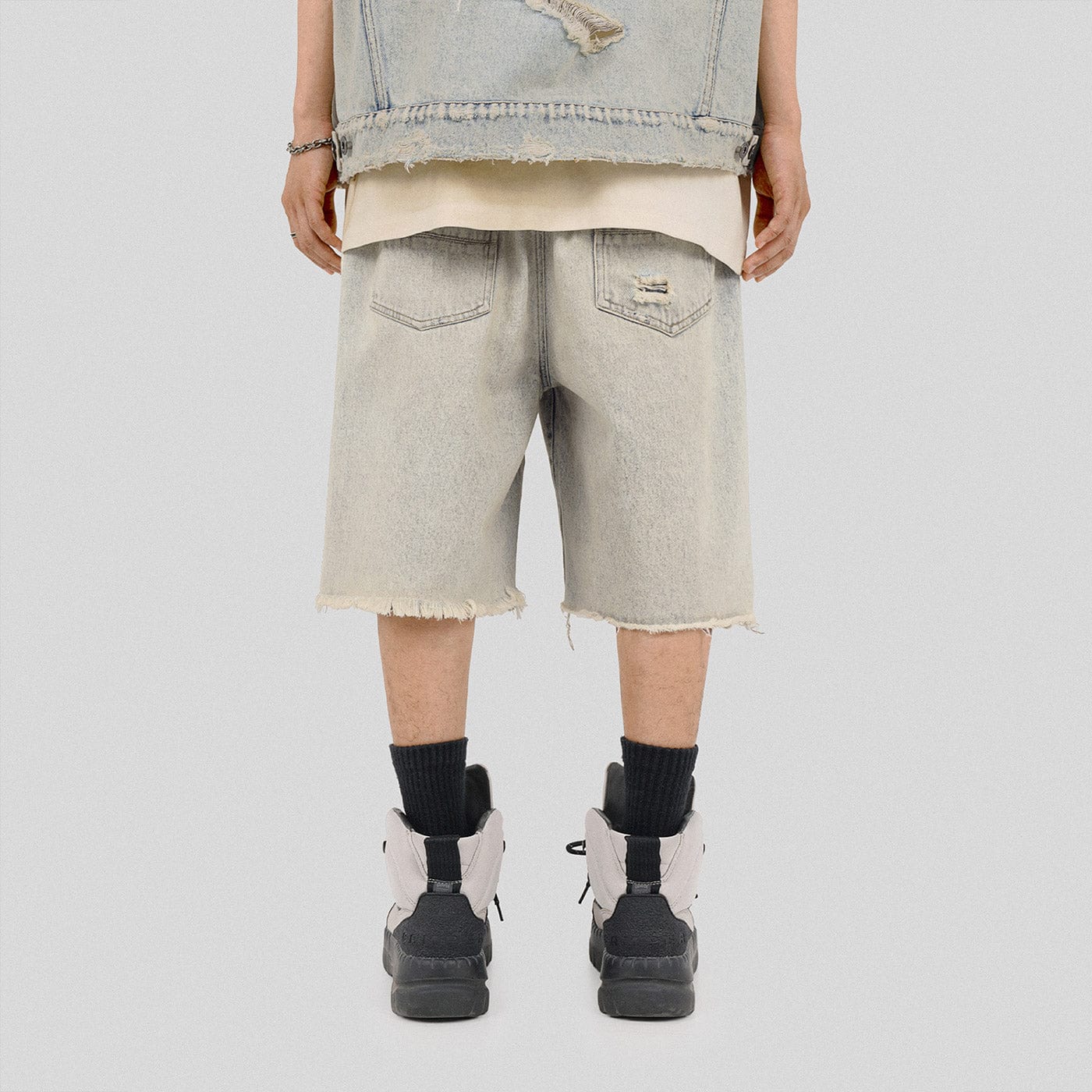 UNDERWATER Raw Edge Washed Denim Shorts-Shorts-S-Free Shipping Leatheretro