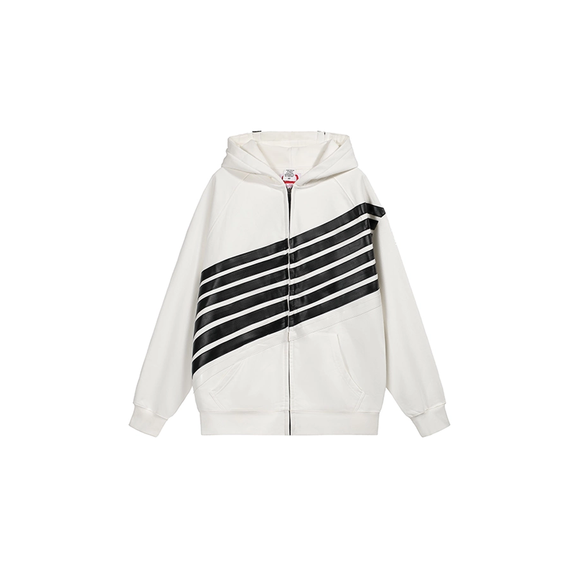 NOTHINGNESS WORLD Four-Stripe Zip-Up Hoodie-Jacket-S-White-Free Shipping Leatheretro