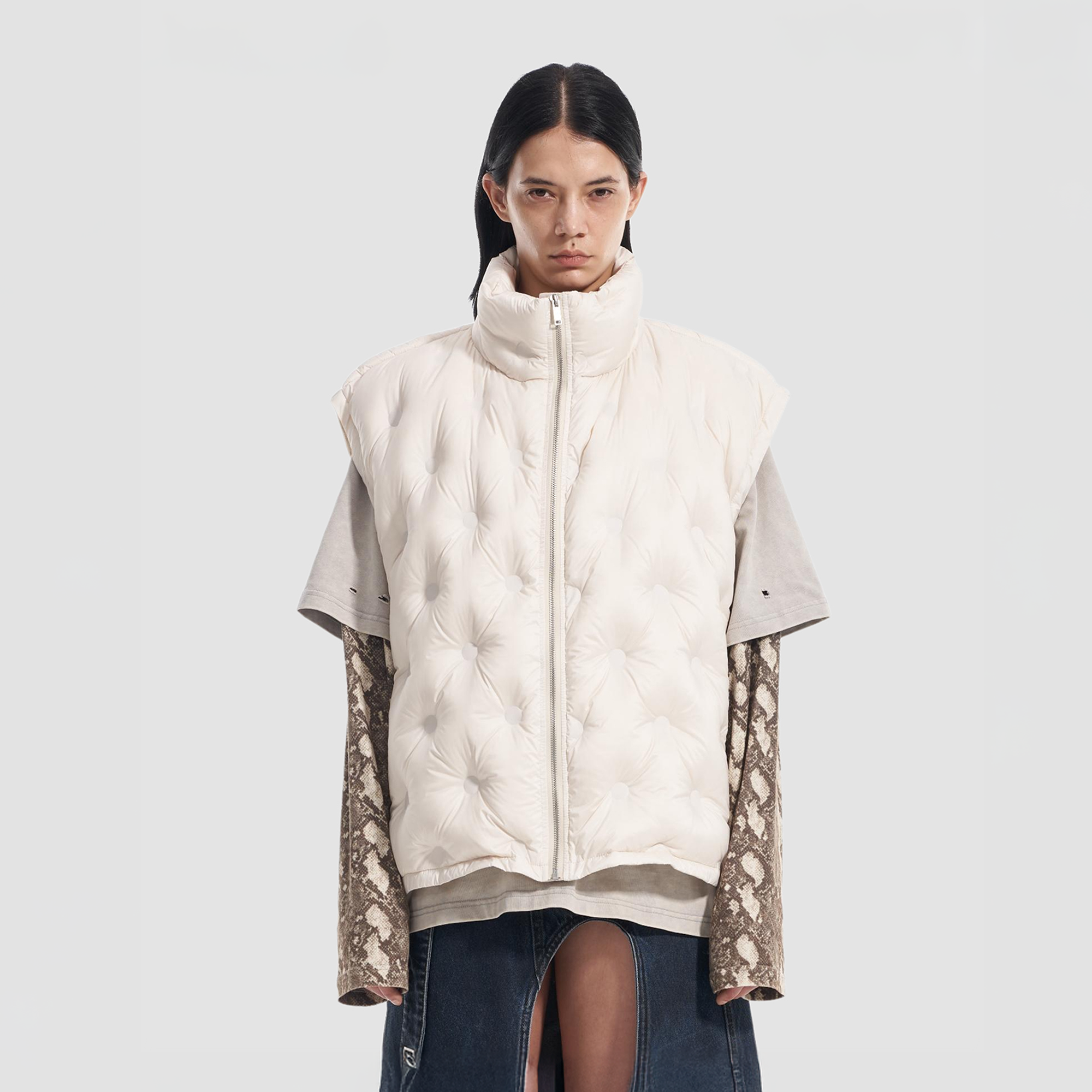 VANN VALRENCE Bubble-Quilted High-Neck Down Vest-Vest-S-White-Free Shipping Leatheretro