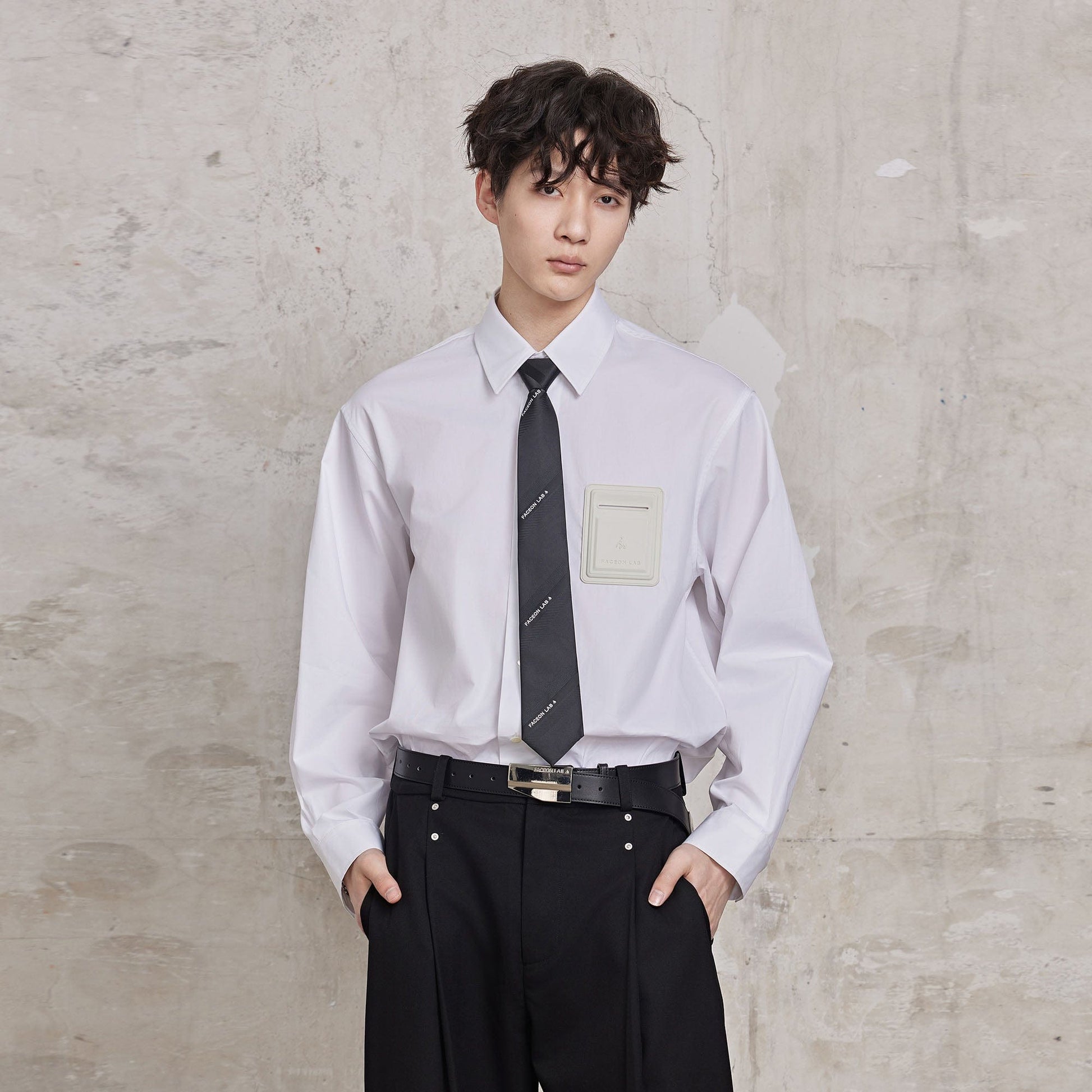 FACEONLAB Slanted Striped Zip Tie-Accessories-Black-Free Shipping Leatheretro