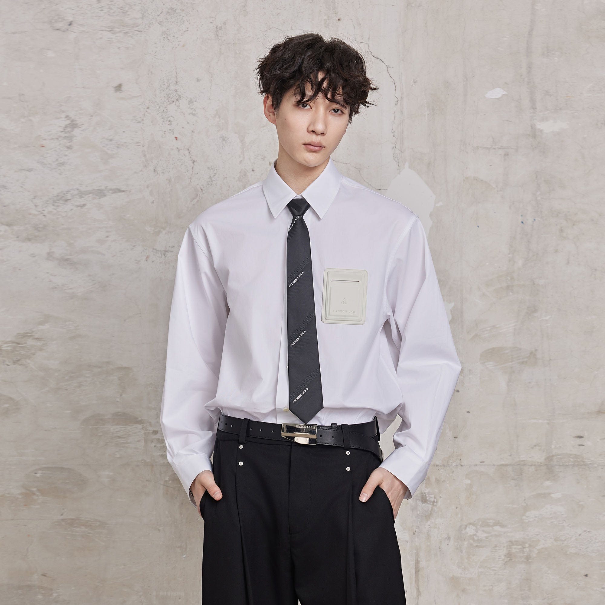 FACEONLAB Slanted Striped Zip Tie-Accessories-Black-Free Shipping Leatheretro