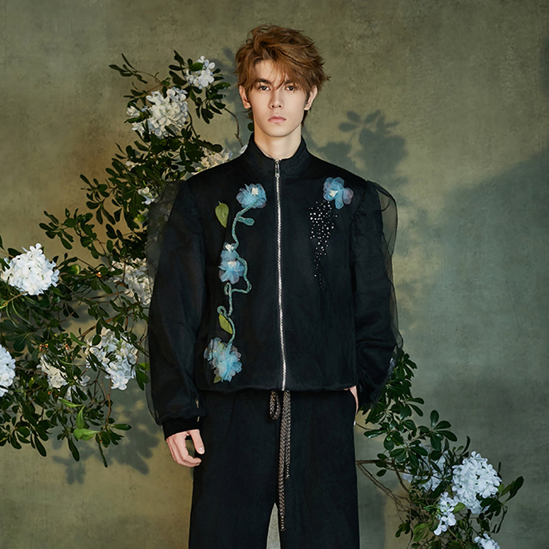 JIECHI Floral Embellished Velvet Sheer Layer Jacket-Jacket-M (Preorder)-Free Shipping Leatheretro