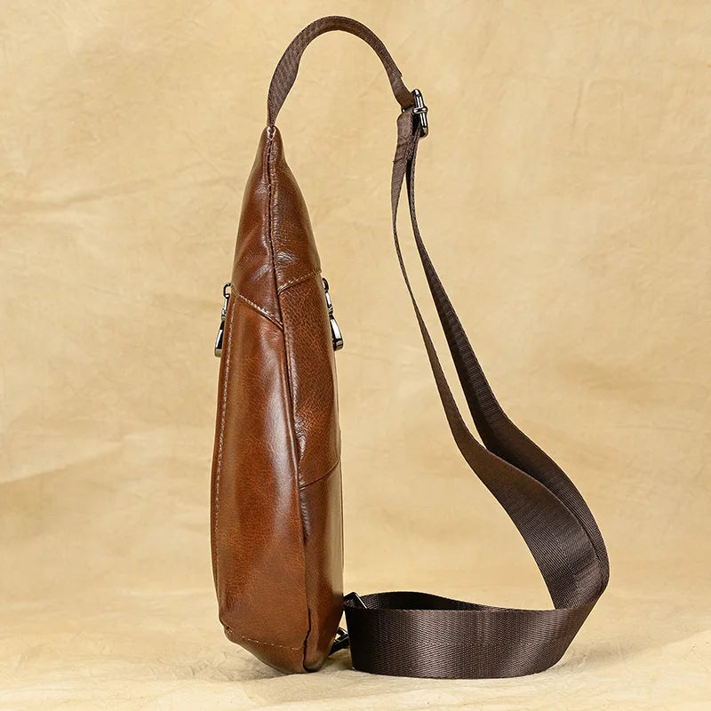 Soft Genuine Leather Men's Chest Pack-Chest Bags-Brown-Free Shipping Leatheretro