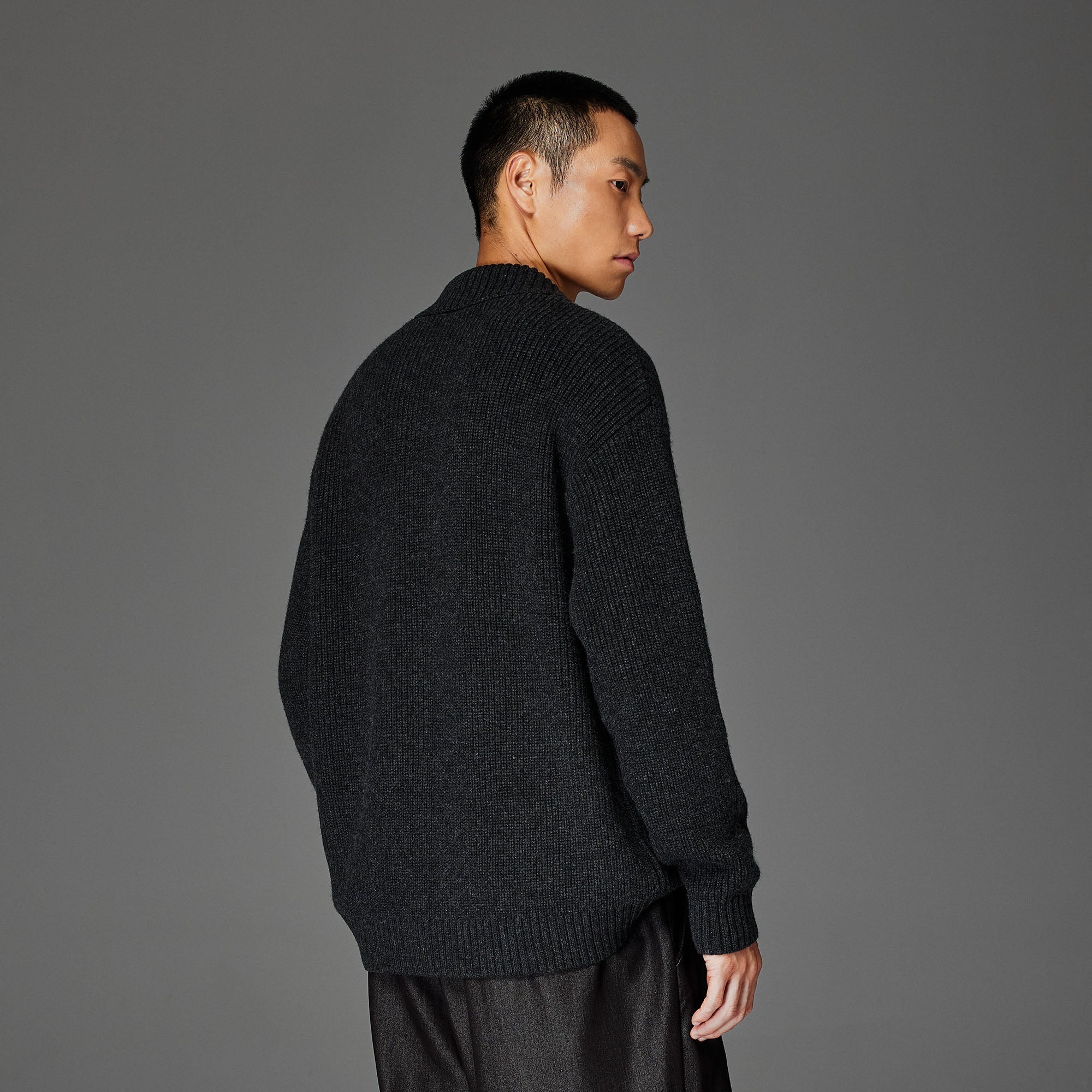 CATSSTAC Wool-Blend Shawl-Collar Cable Knit Sweater-Sweater-M-Dark Gray-Free Shipping Leatheretro