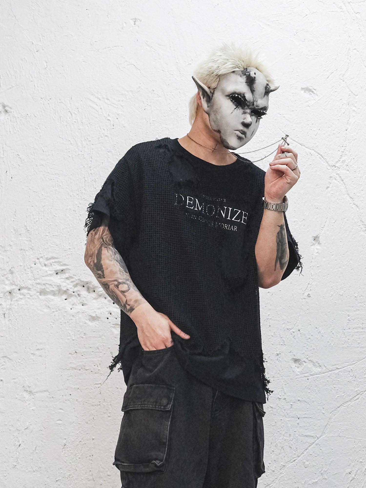 UNDERWATER Ruined Mesh Tee-T Shirt-S-Free Shipping Leatheretro