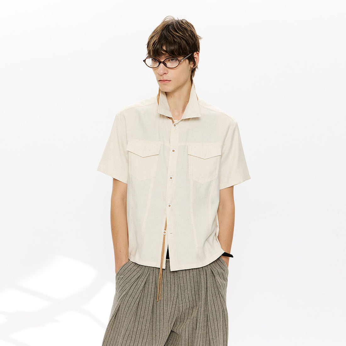 KREATE Contrast Collar Linen Half Shirt-Half shirt-S-Black-Free Shipping Leatheretro