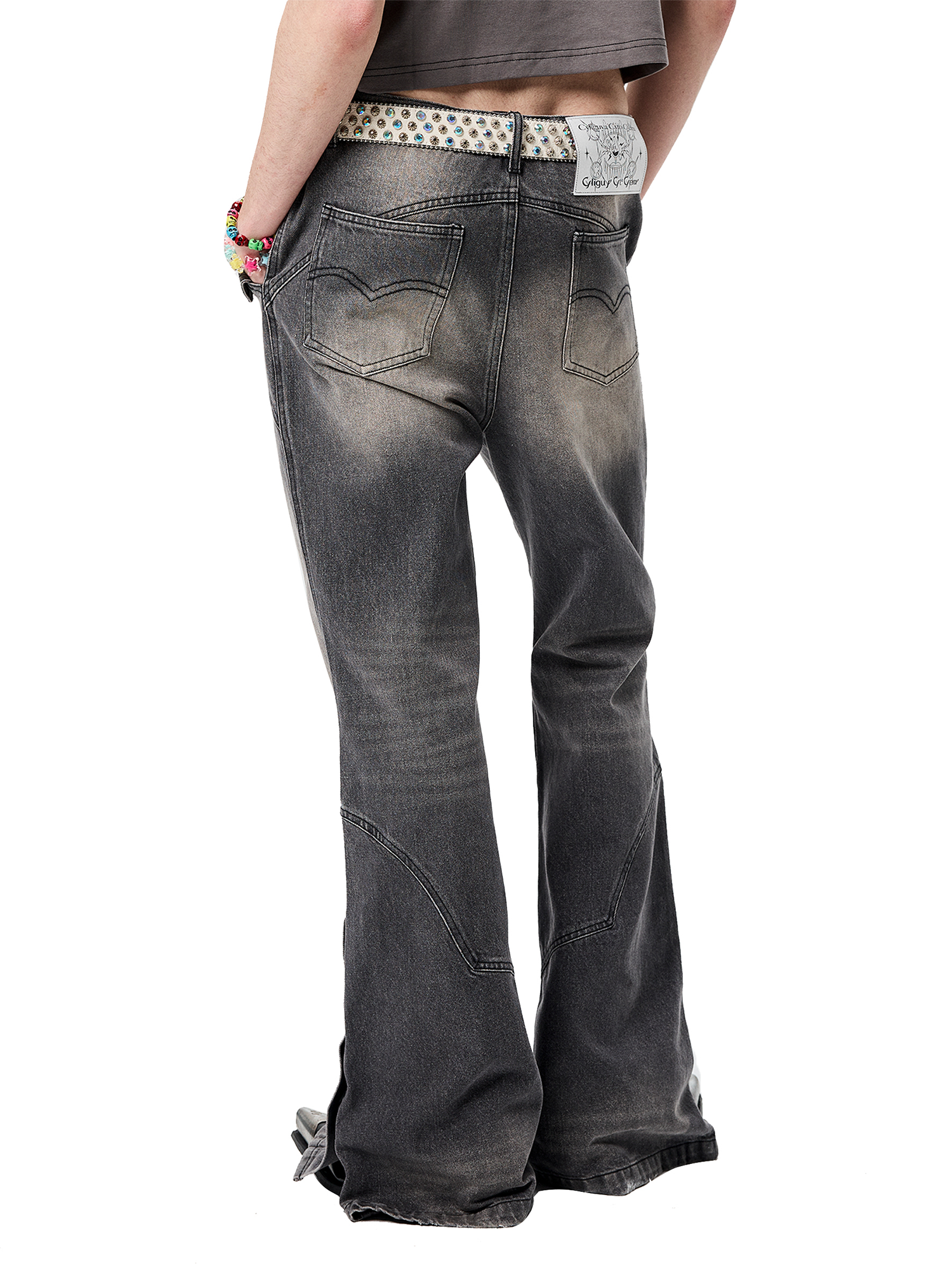 ERISSTOFF Washed Detachable Flared Jeans Gray-Jeans-XS / 28"-Free Shipping Leatheretro