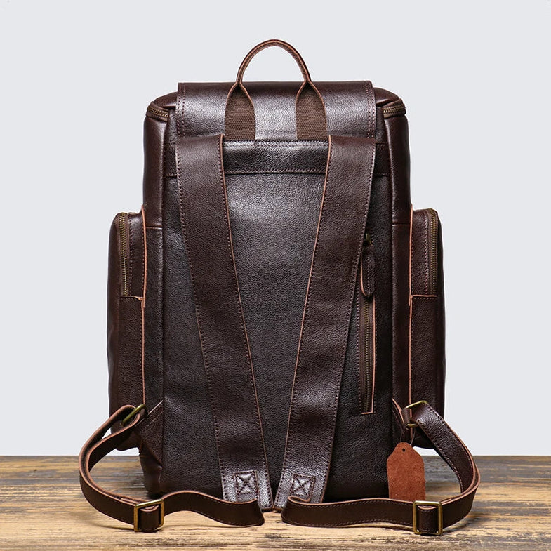 Cowhide Leather Backpack – High-Capacity Men’s Travel, Hiking & Laptop Satchel Bag-Backpacks-Brown-Free Shipping Leatheretro