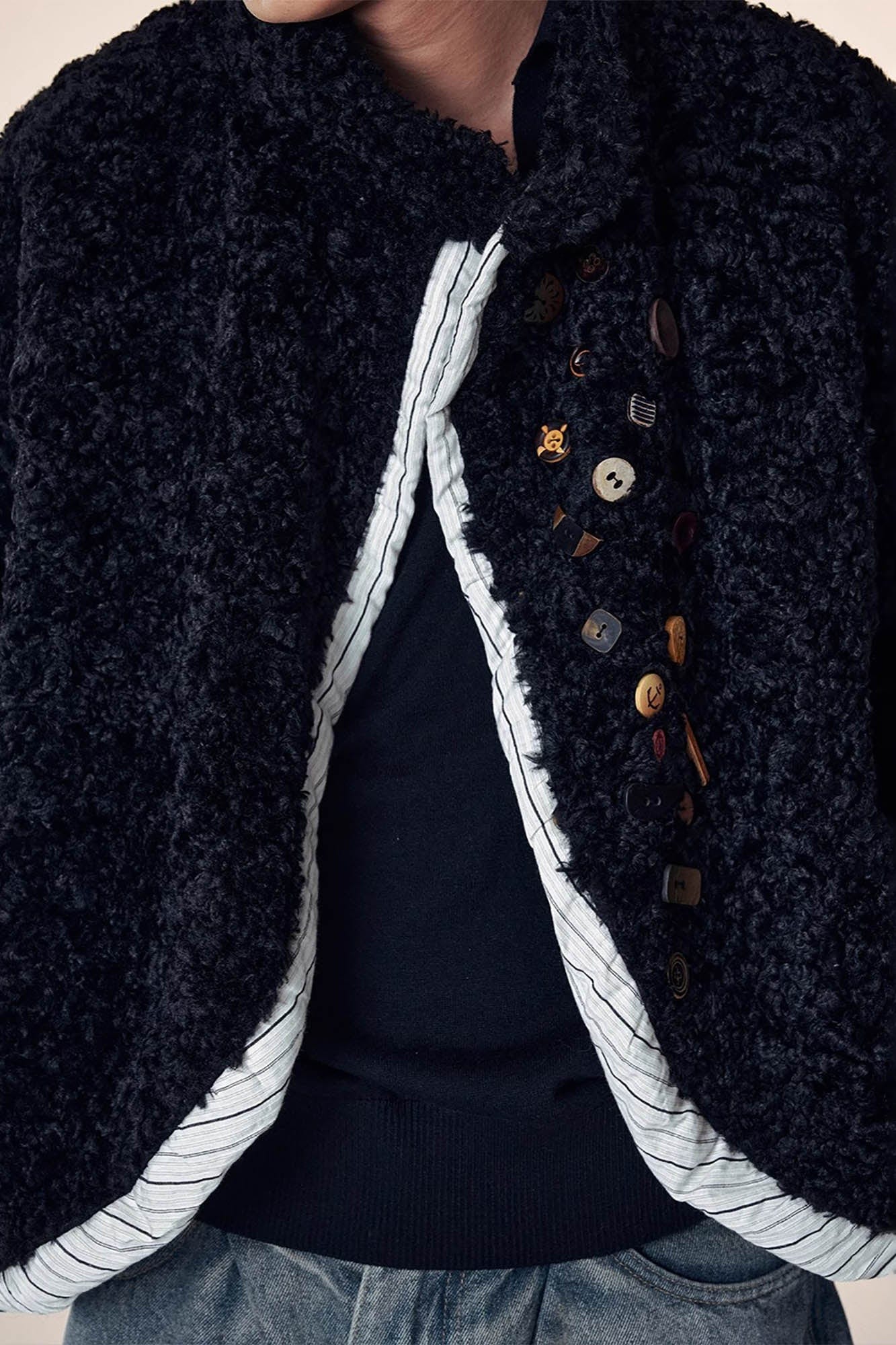 1997 POSTOFFICE Button Embellished Curly Fleece Jacket-Jacket-S-Free Shipping Leatheretro