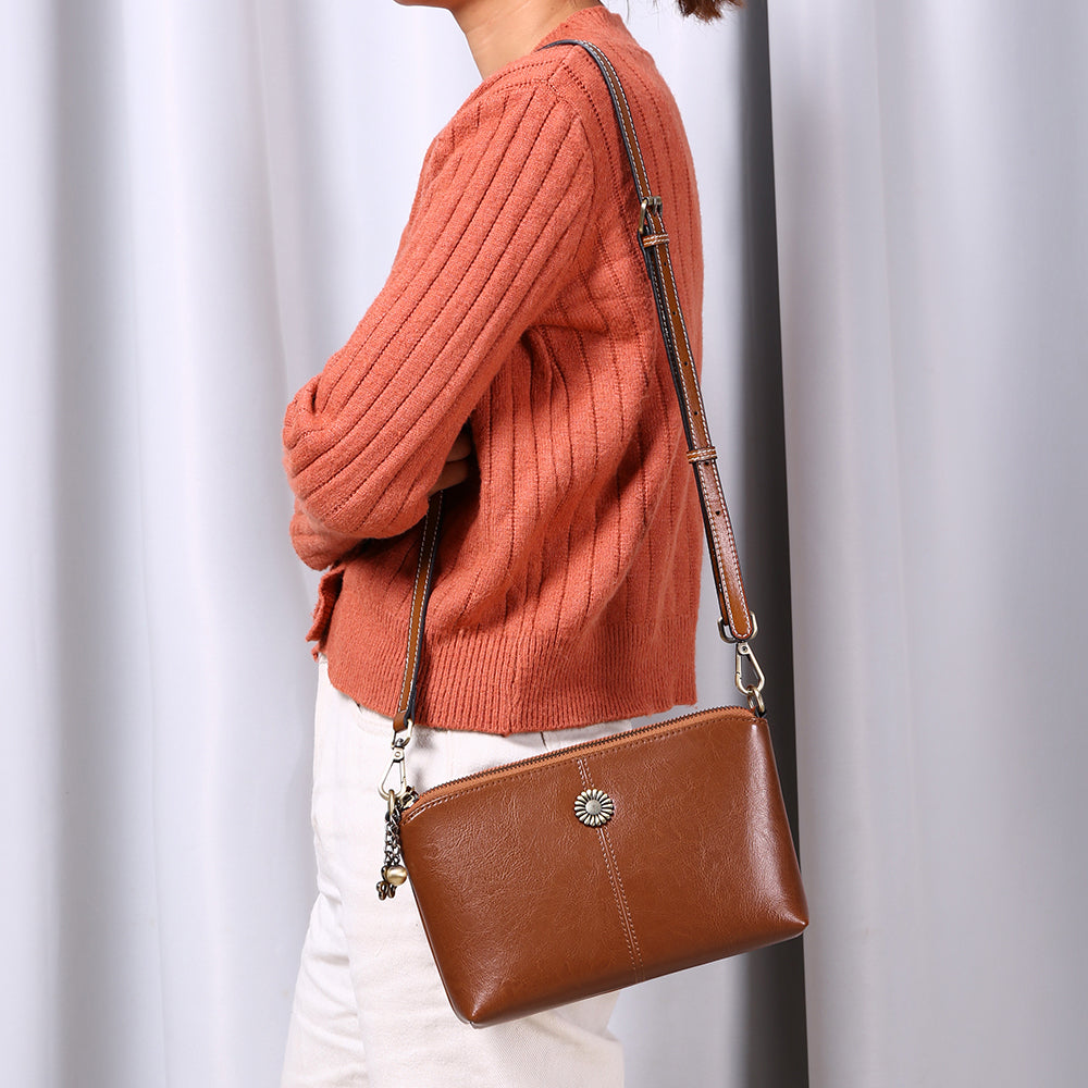 Genuine Leather Women's Clutch Messenger Bag-Clutch-Brown-Free Shipping Leatheretro