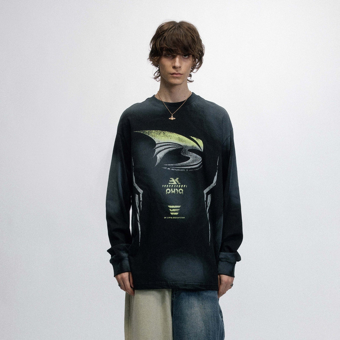 OVDY Faded Racing Graphics Long-Sleeve Tee-L/S Tee-S-White-Free Shipping Leatheretro