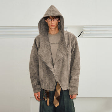 KREATE Asymmetrical Zipper Hooded Jacket-Jacket-S-Grey-Free Shipping Leatheretro